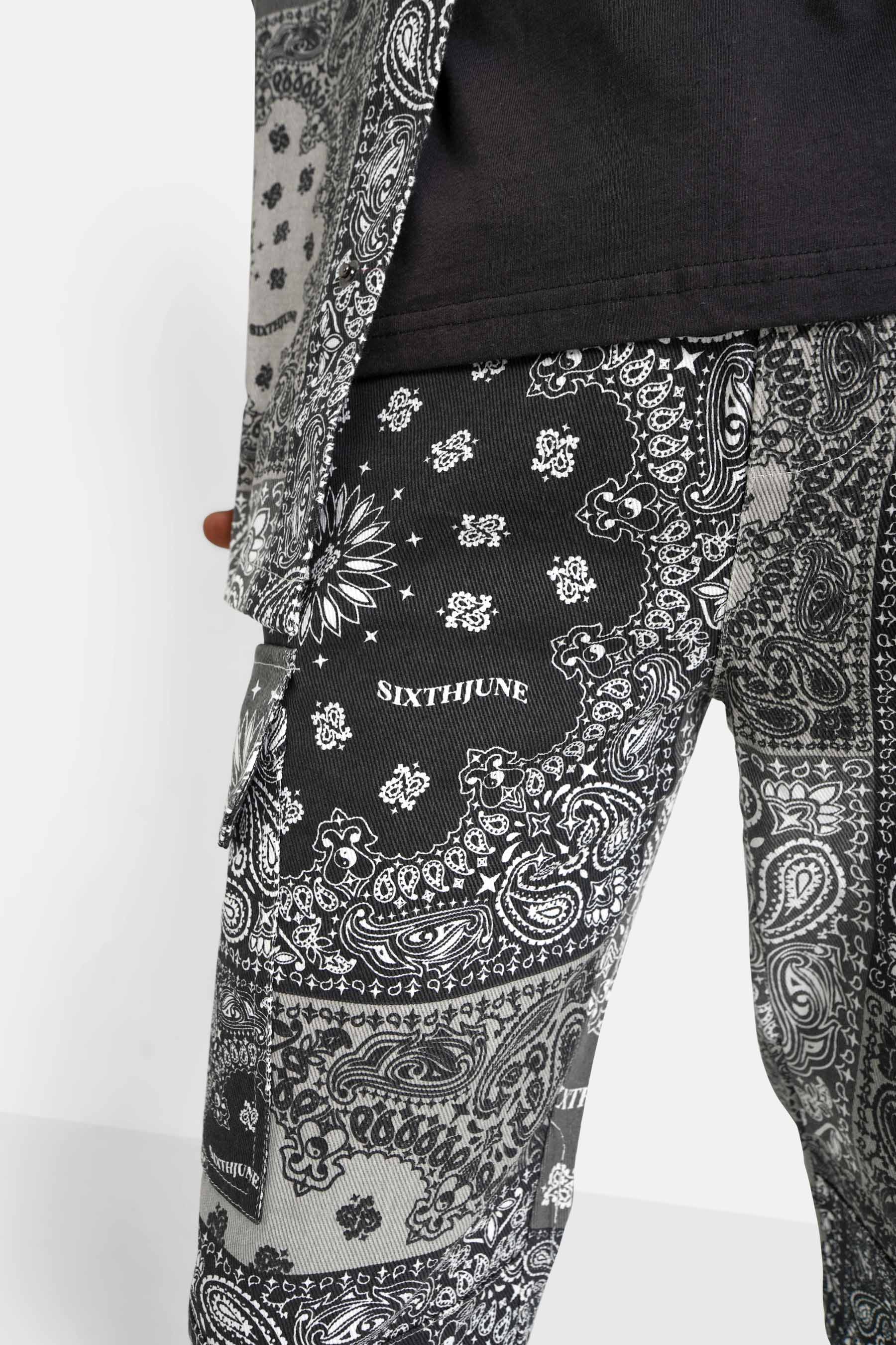 Bandana patchwork cargo pants Black