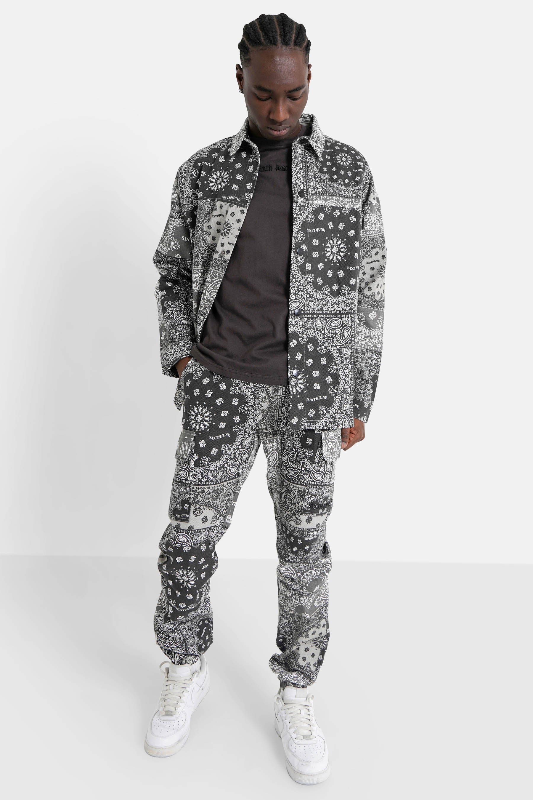 Bandana patchwork cargo pants Black