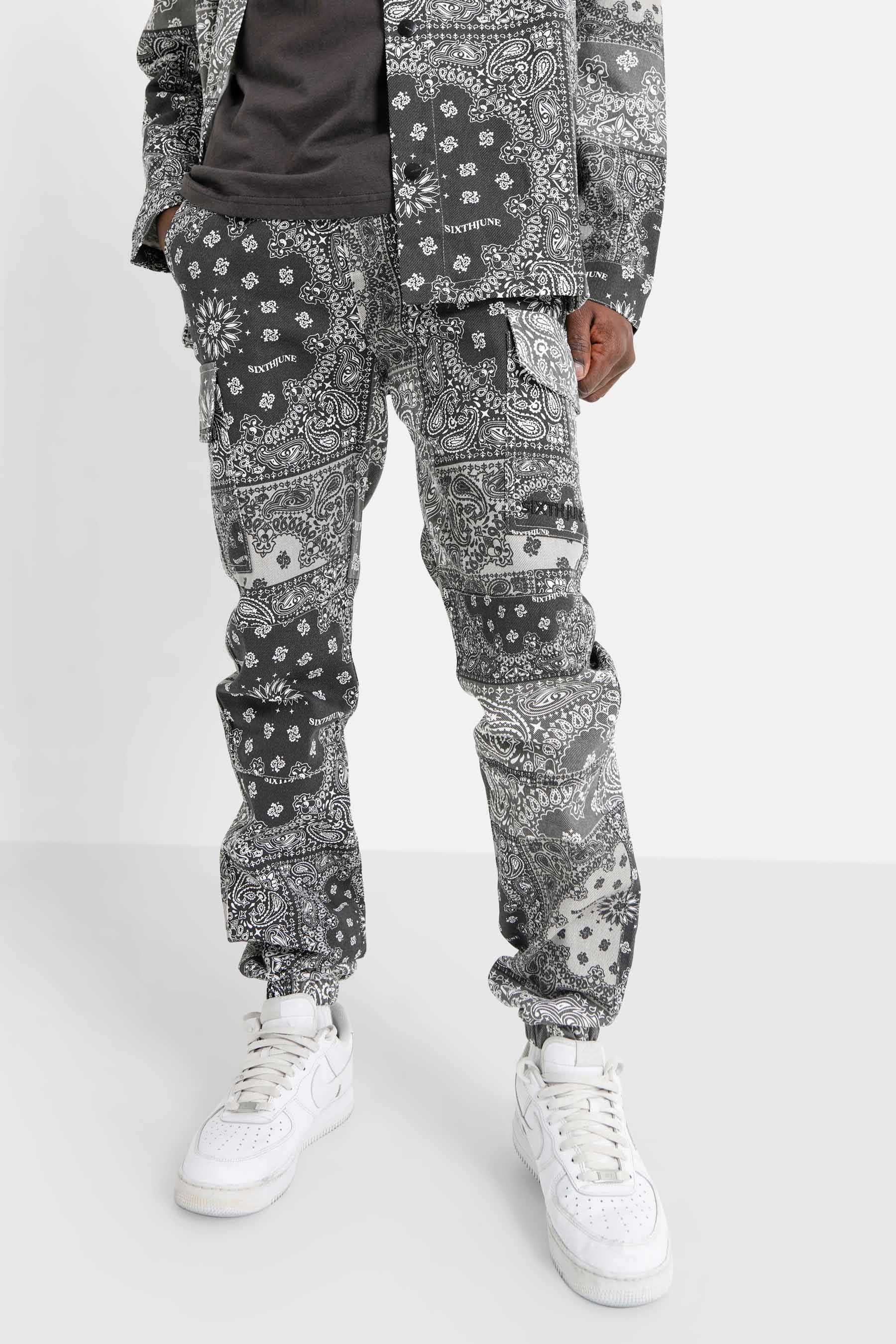 Bandana patchwork cargo pants Black