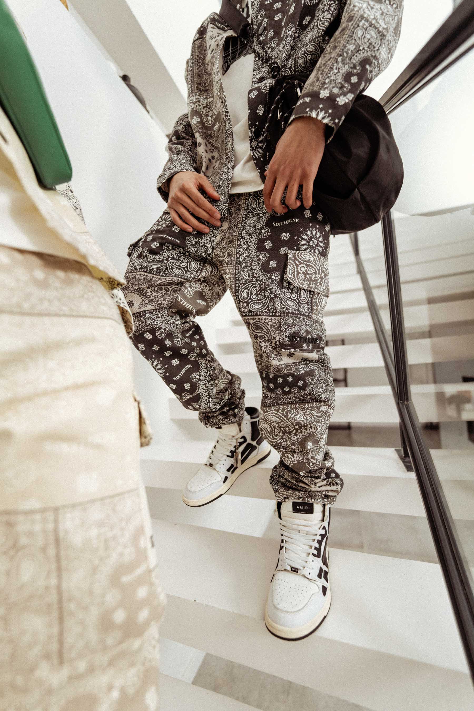 Bandana patchwork cargo pants Black