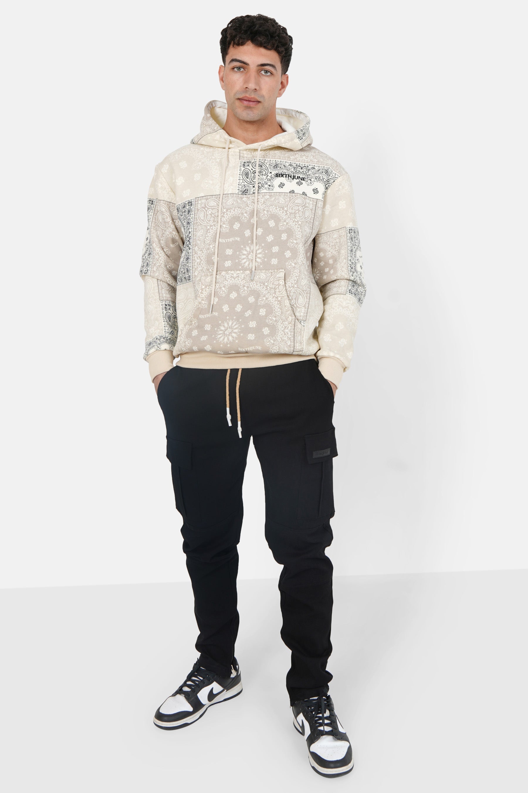 Sweatshirt capuche bandana patchwork Beige