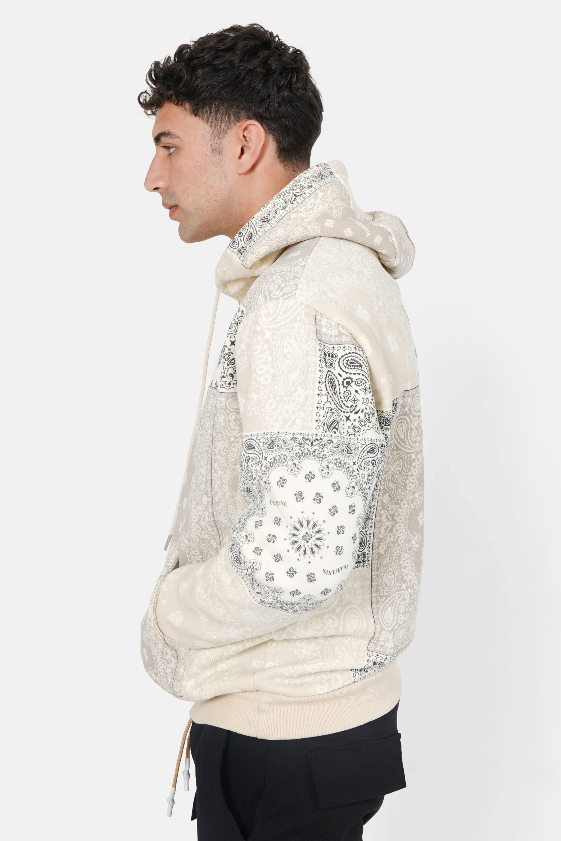 Sweatshirt capuche bandana patchwork Beige