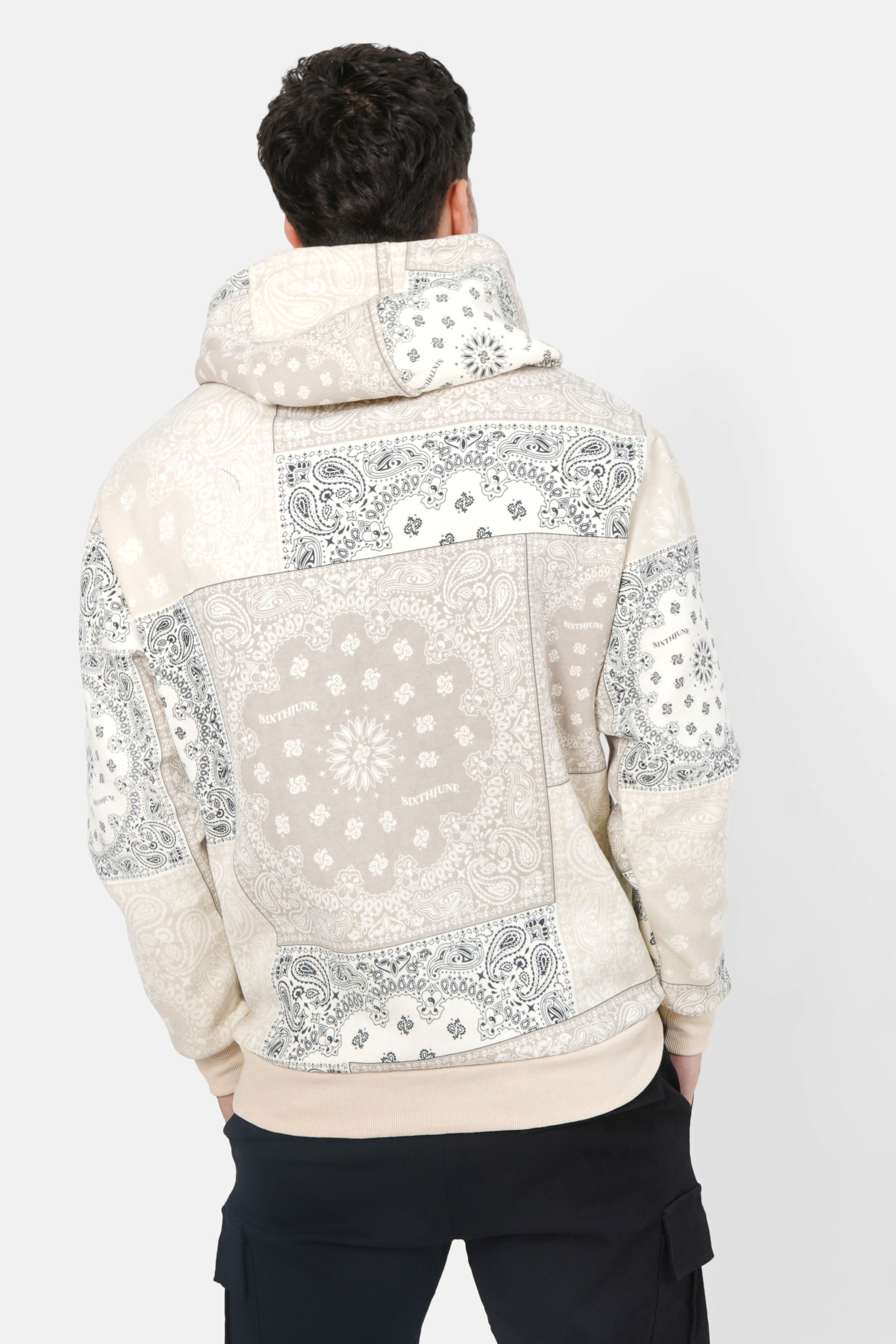 Sweatshirt capuche bandana patchwork Beige