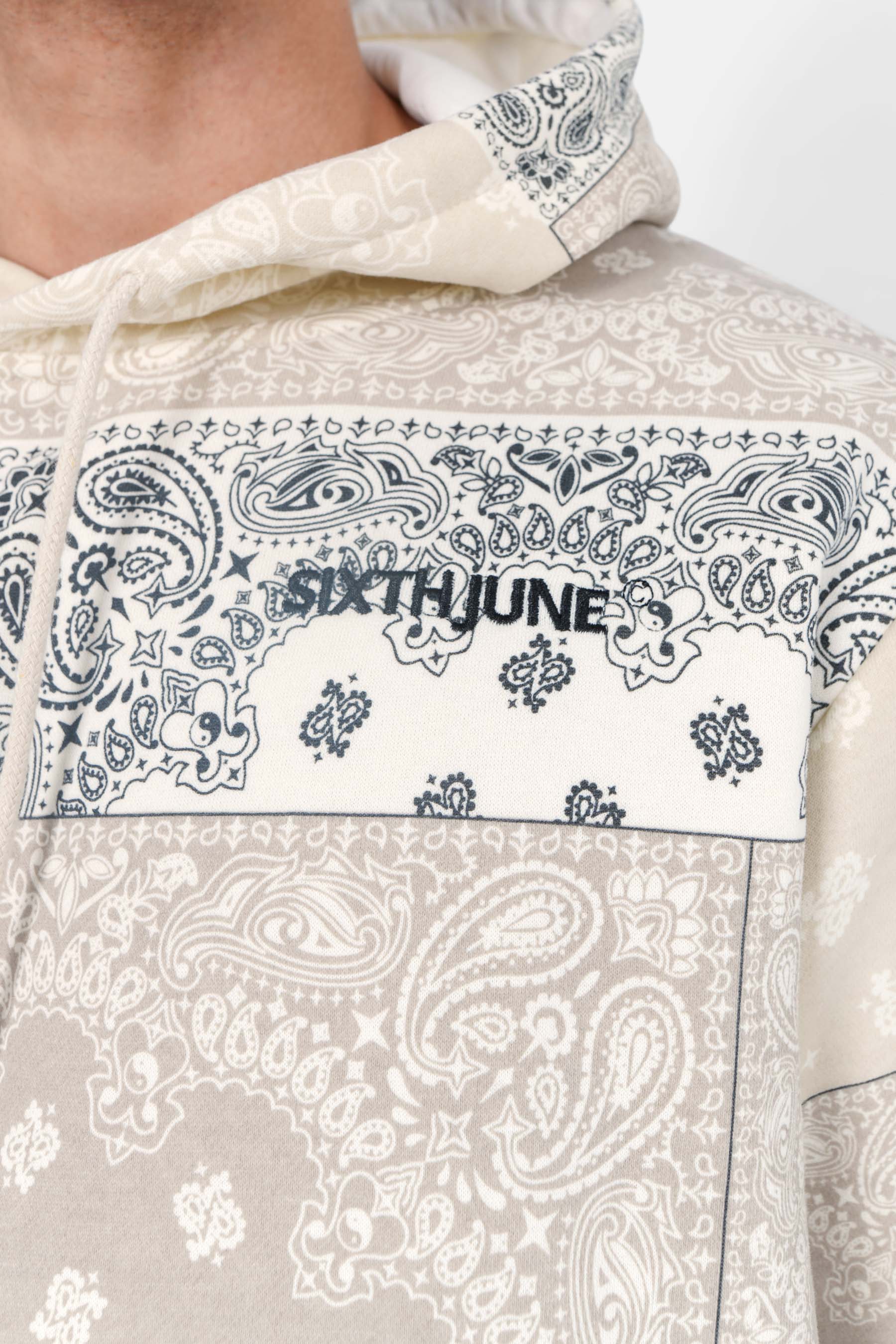 Sweatshirt capuche bandana patchwork Beige