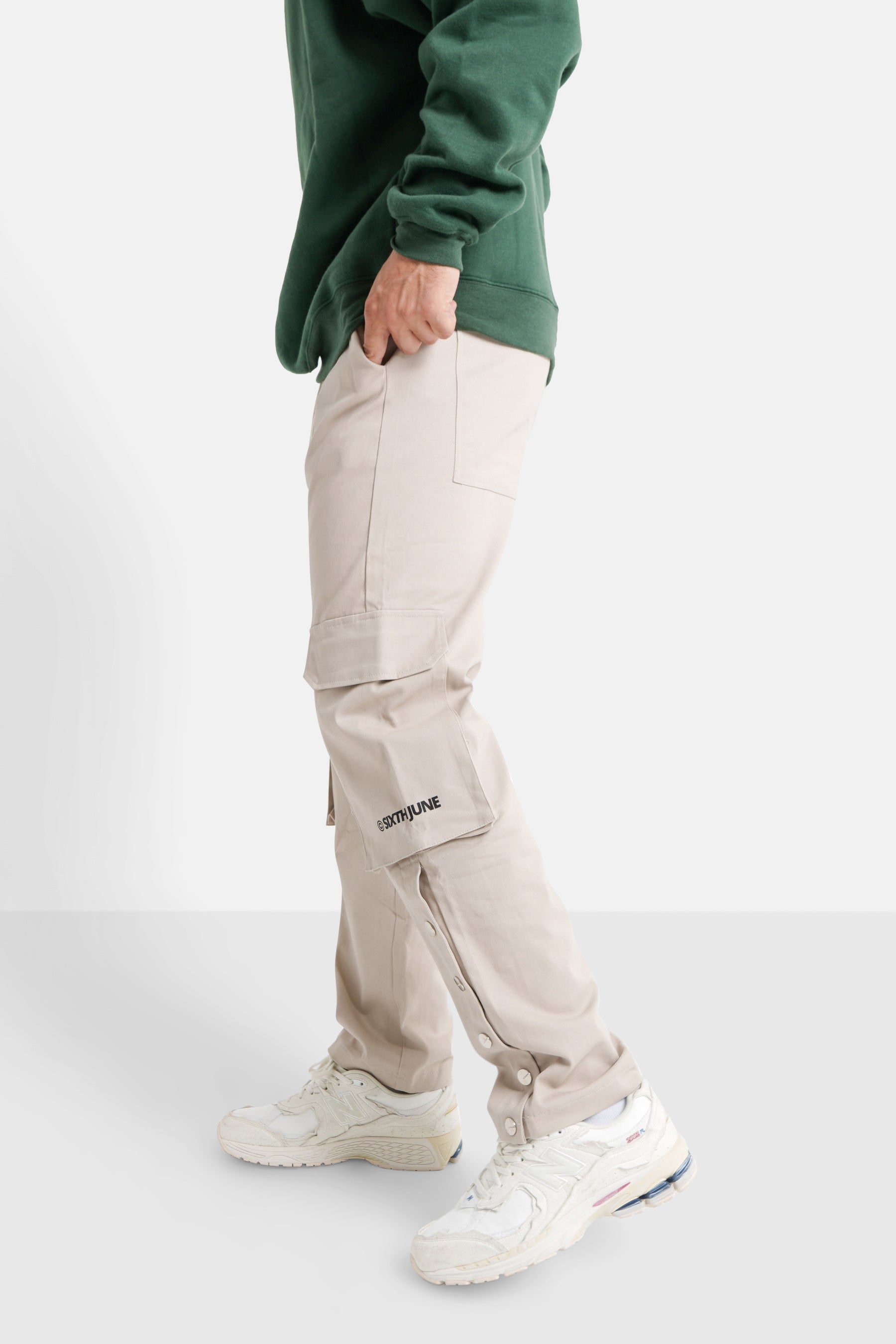 Sixth June - Pantalon cargo boutons chevilles Beige