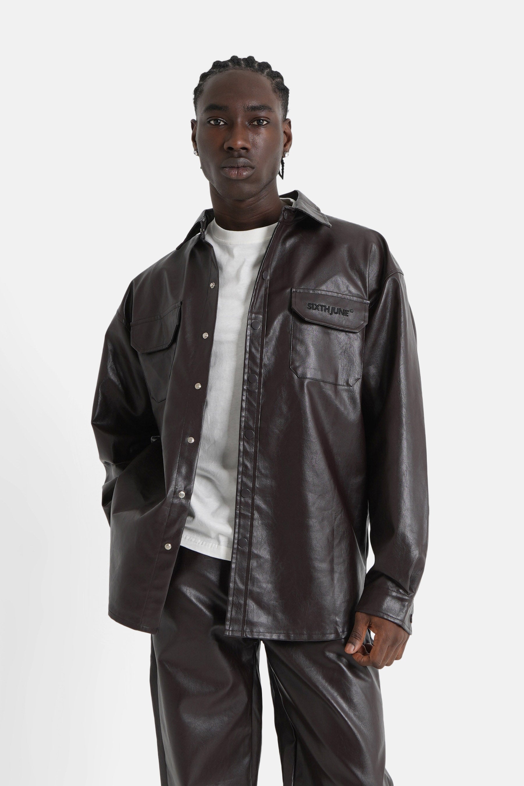 Sixth June - Chemise manches longues simili cuir Marron