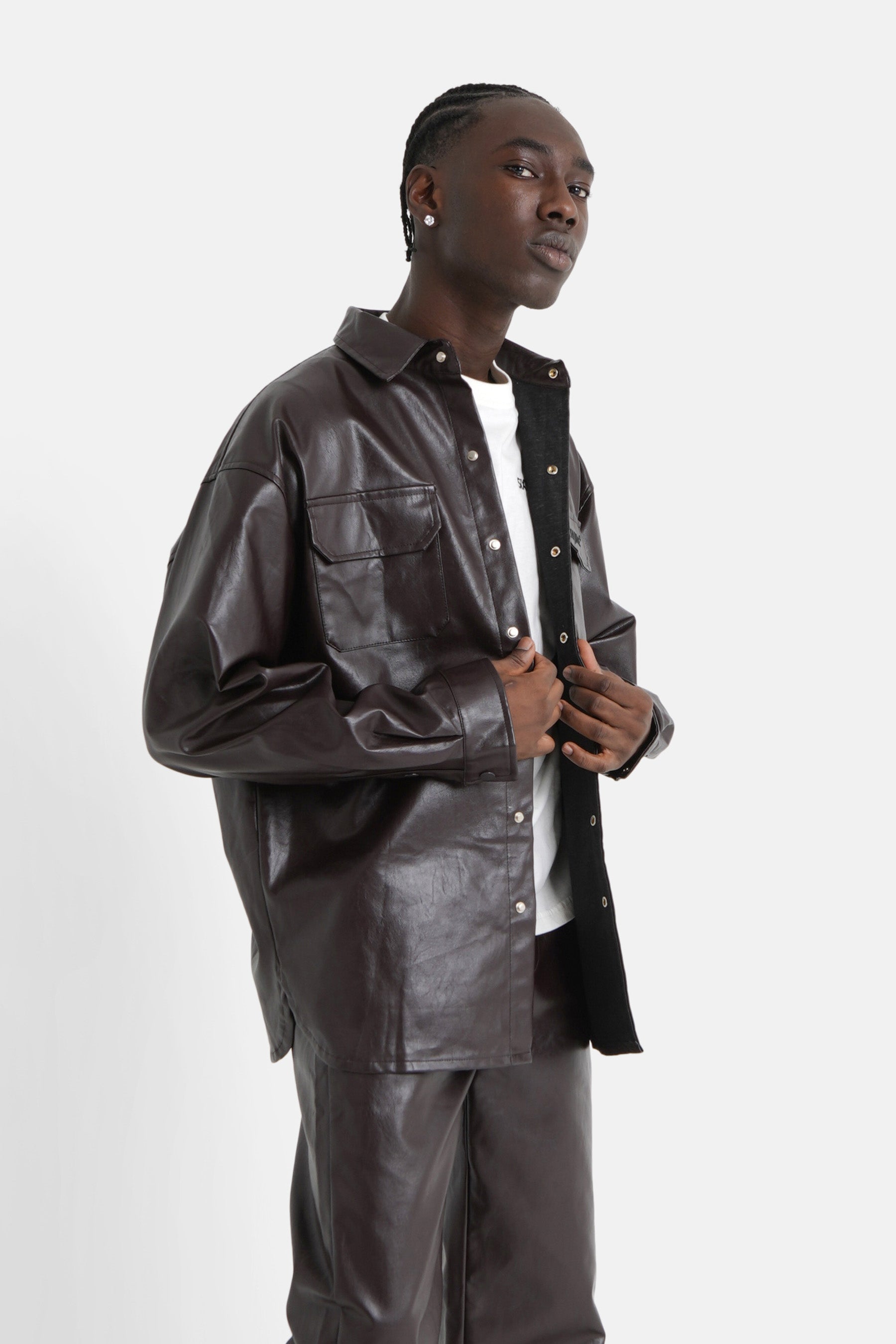 Sixth June - Chemise manches longues simili cuir Marron