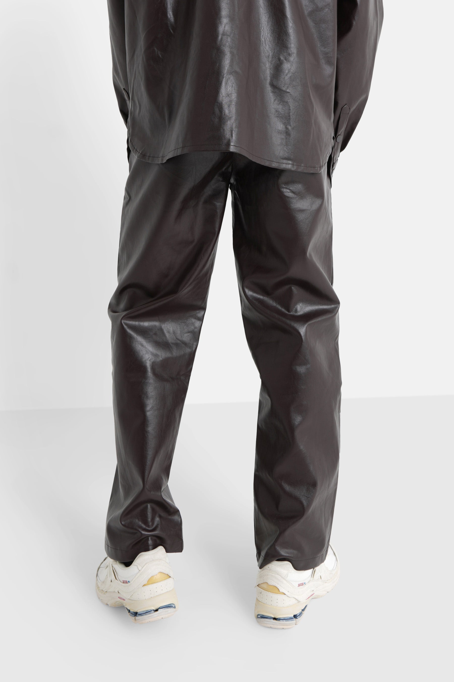 Sixth June - Pantalon droit simili cuir Marron foncé