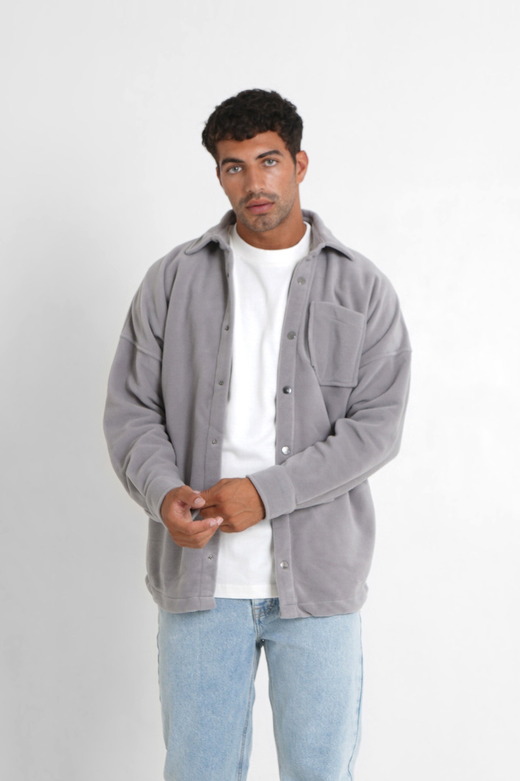 Sixth June - Chemise polaire patch curly Gris clair