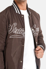 Varsity embroidered logo jacket Brown