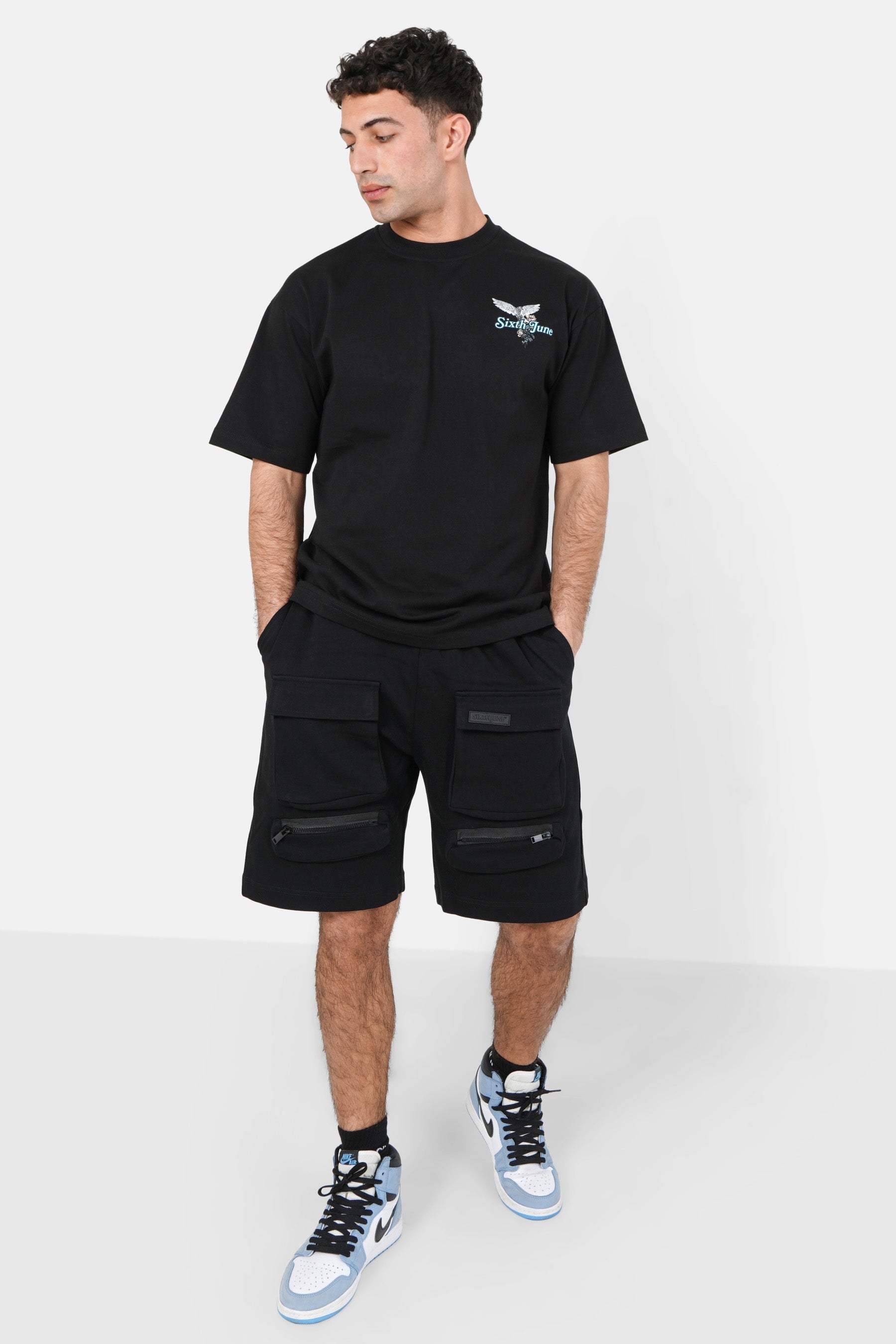 Cargo pockets jersey shorts Black