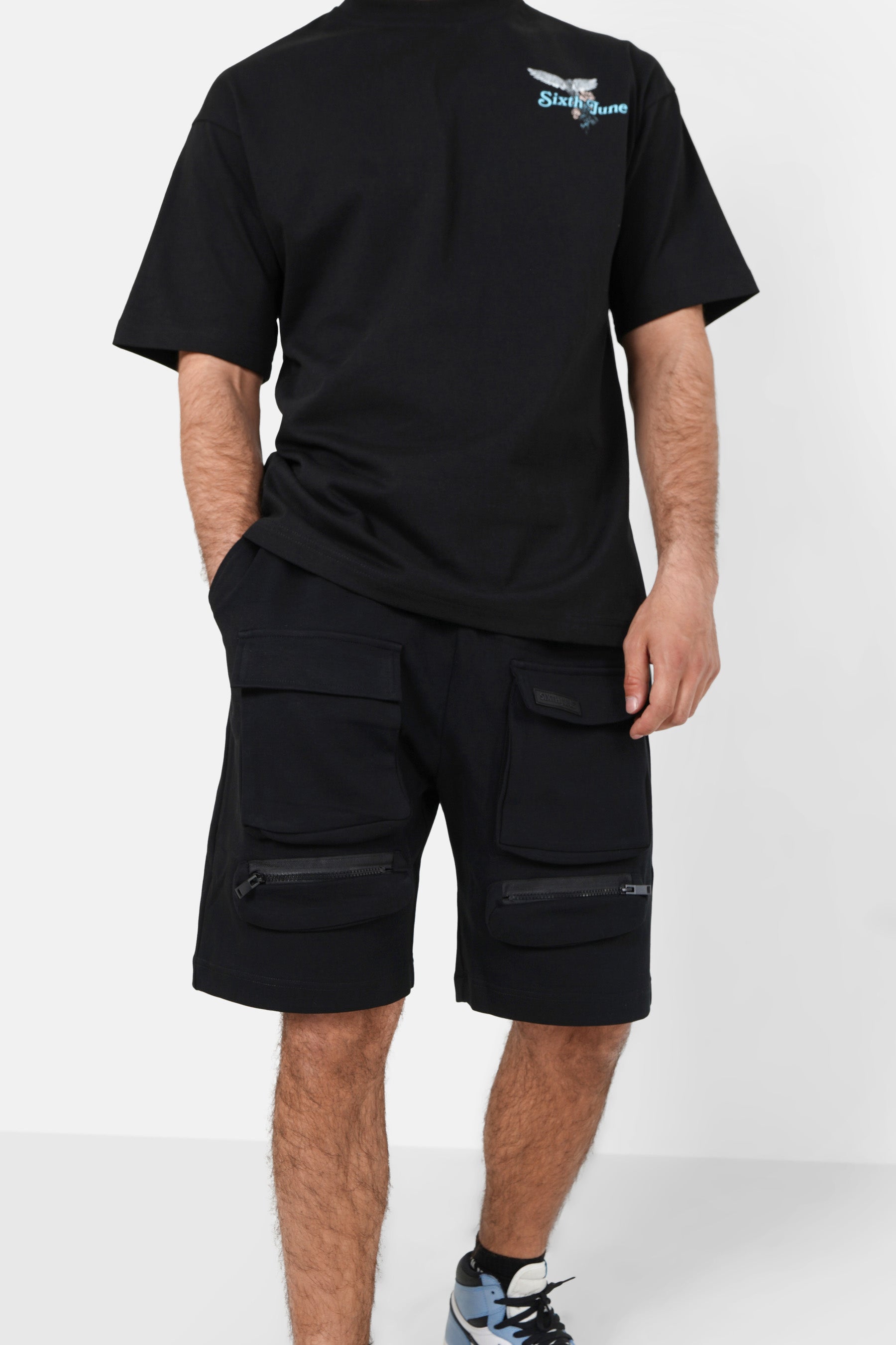 Cargo pockets jersey shorts Black