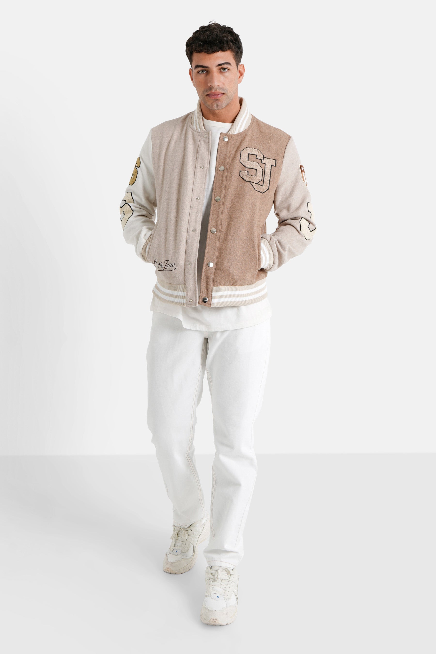 Sixth June - Veste bicolore brodée Beige