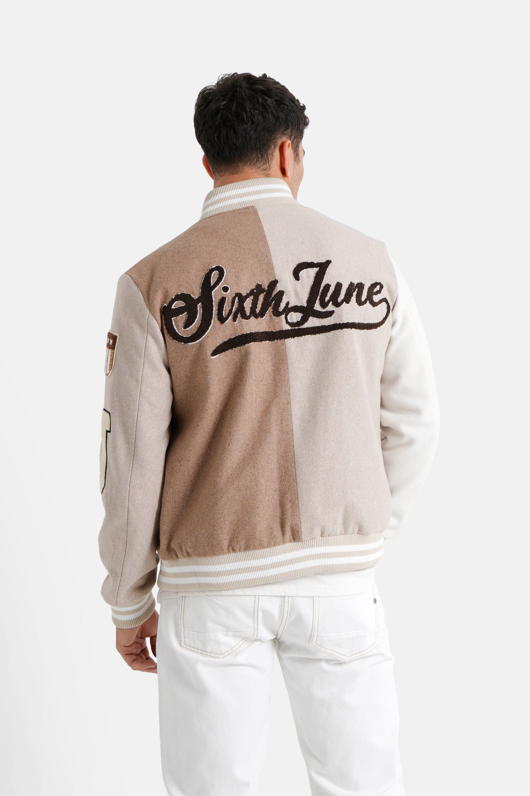 Sixth June - Veste bicolore brodée Beige