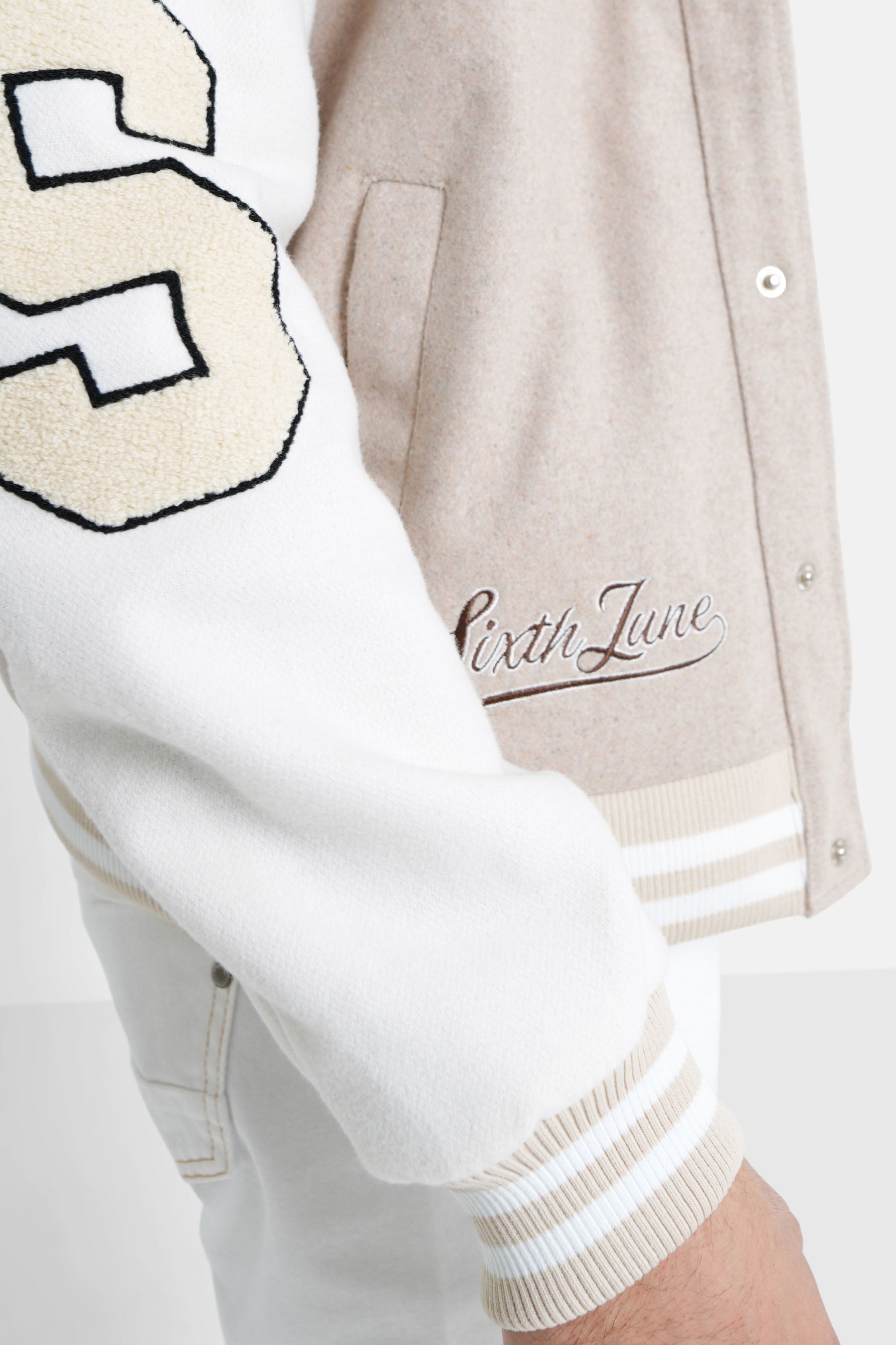 Sixth June - Veste bicolore brodée Beige