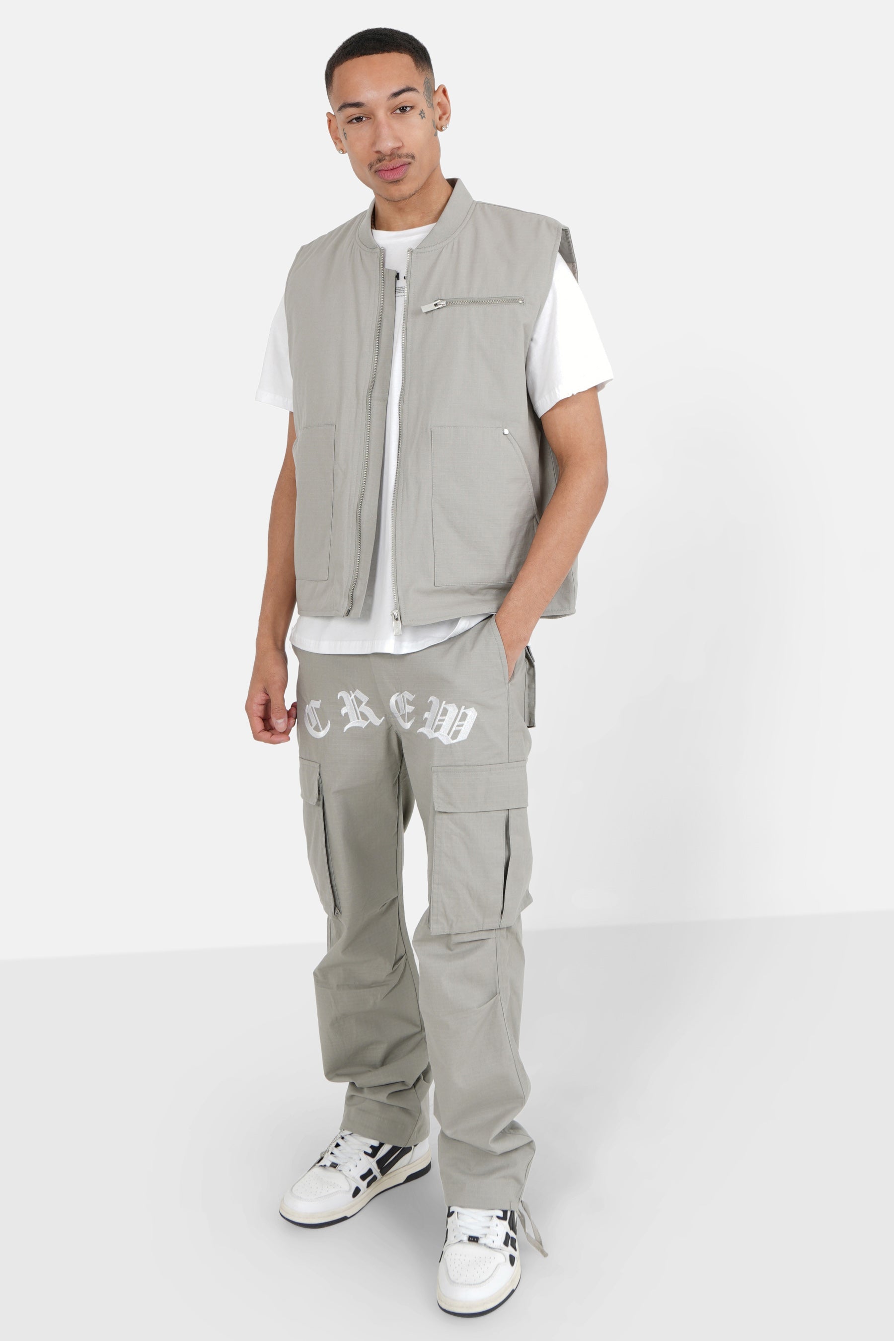 Zipped CREW sleeves gilet light Grey