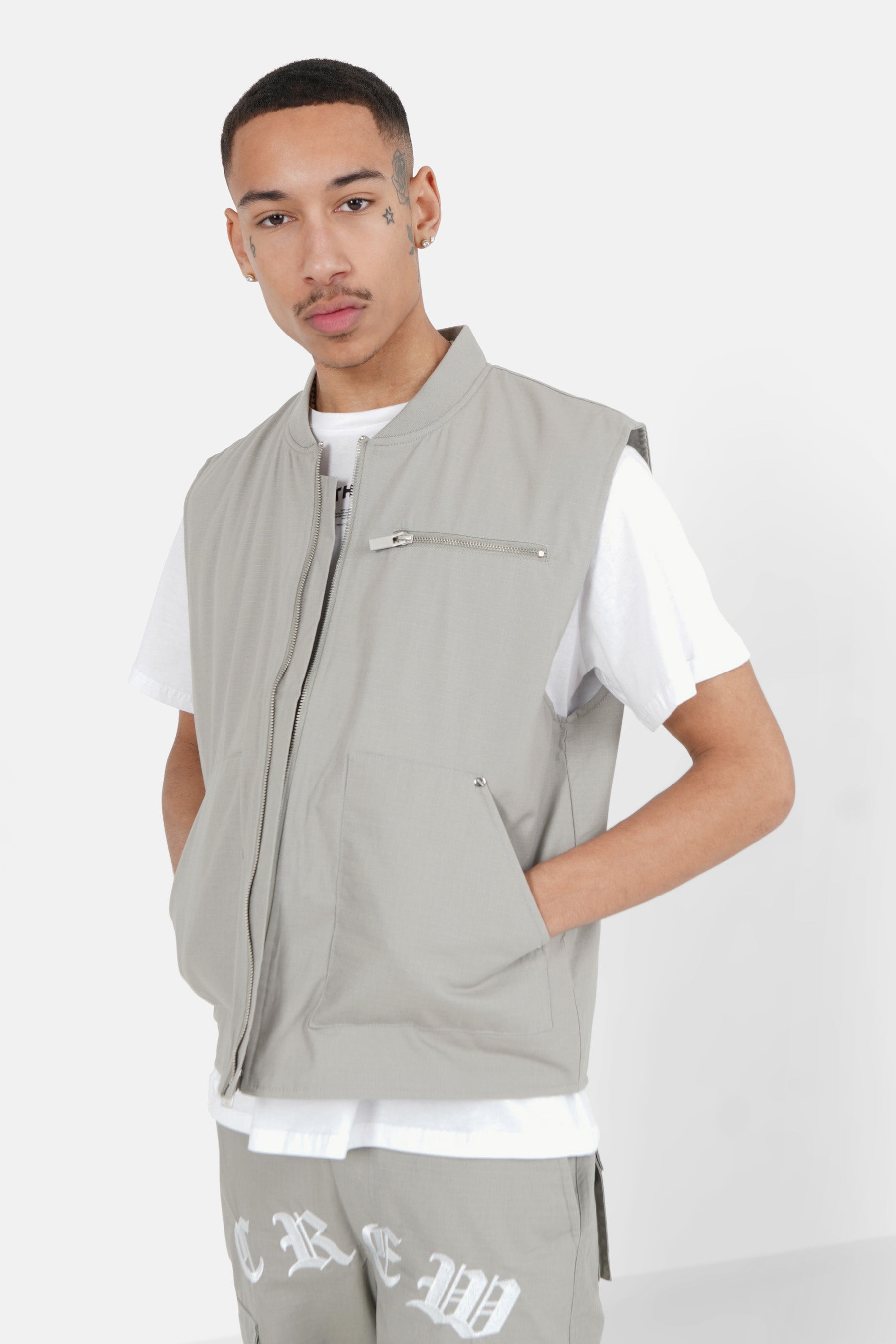 Zipped CREW sleeves gilet light Grey