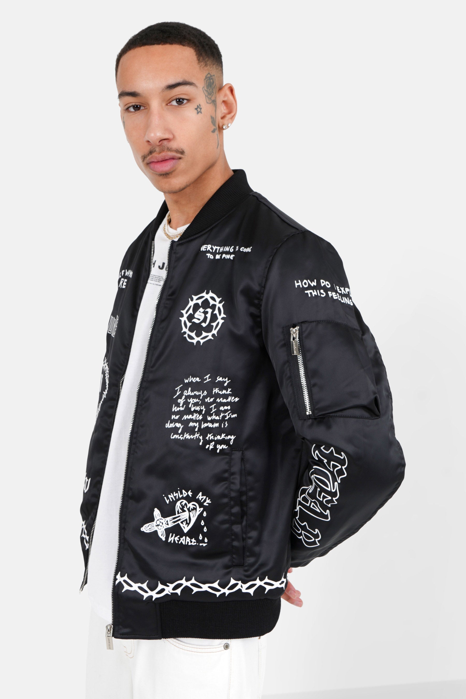 Printed gothic bomber Black