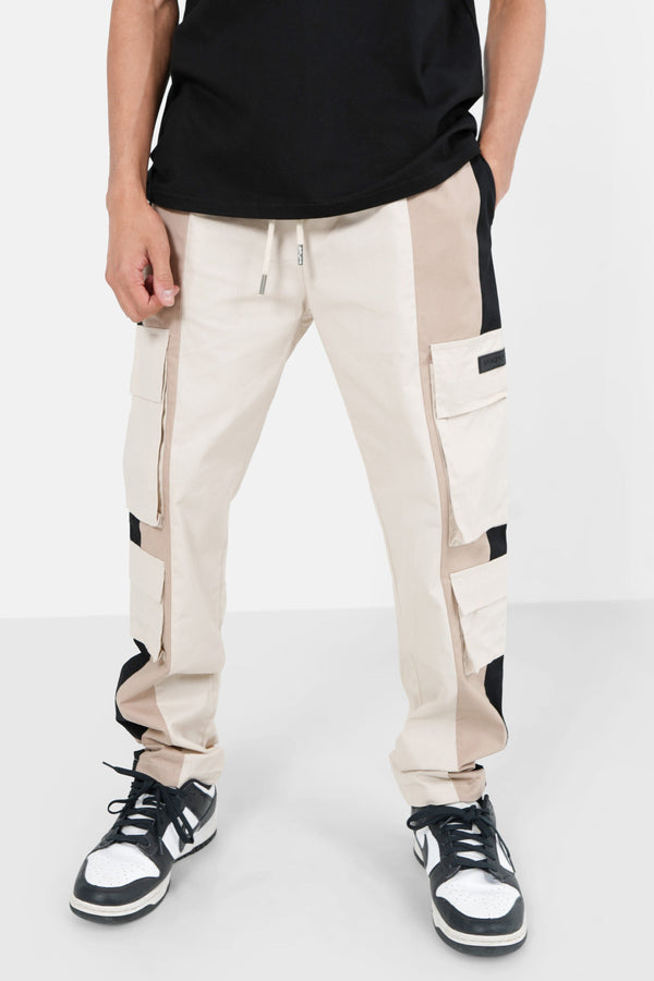 Pantalon cargo bicolore bandes Beige
