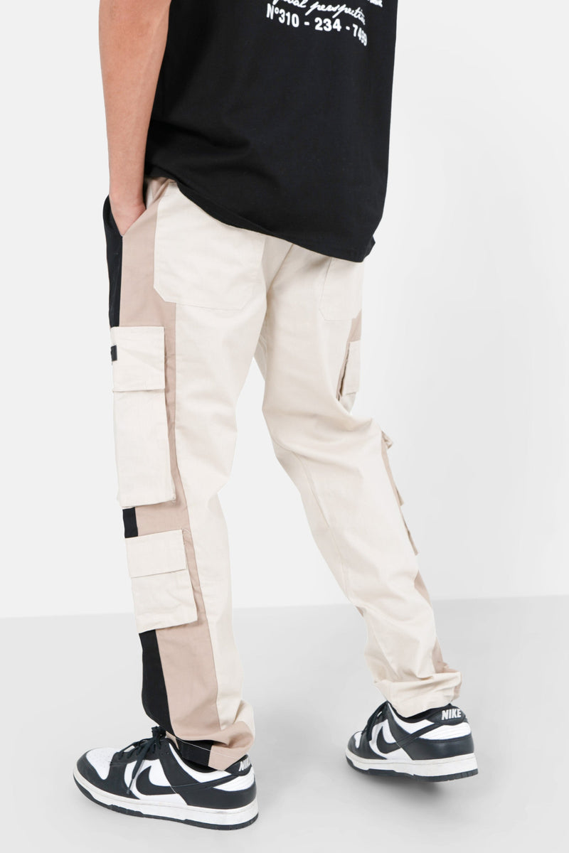 Pantalon cargo bicolore bandes Beige