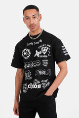 Gothic-T-Shirt mit Aufschrift Schwarz