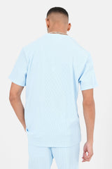 Plissiertes T-Shirt Hellblau
