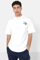 Kurzärmliges T-Shirt mit buntem Aufdruck Weiß
