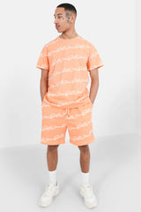 Shorts mit charakteristischem Logo-Print in Orange