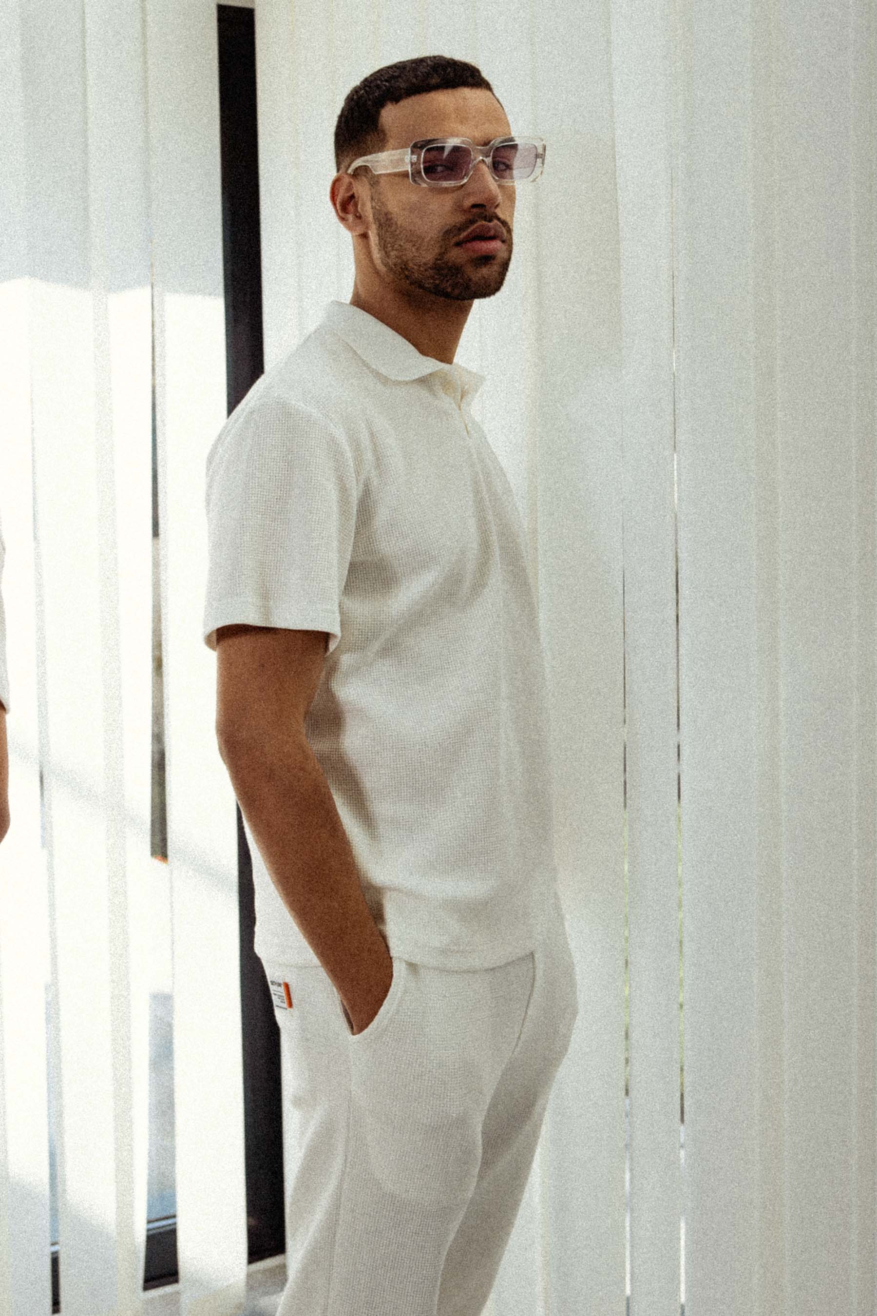 Waffle polo shirt White