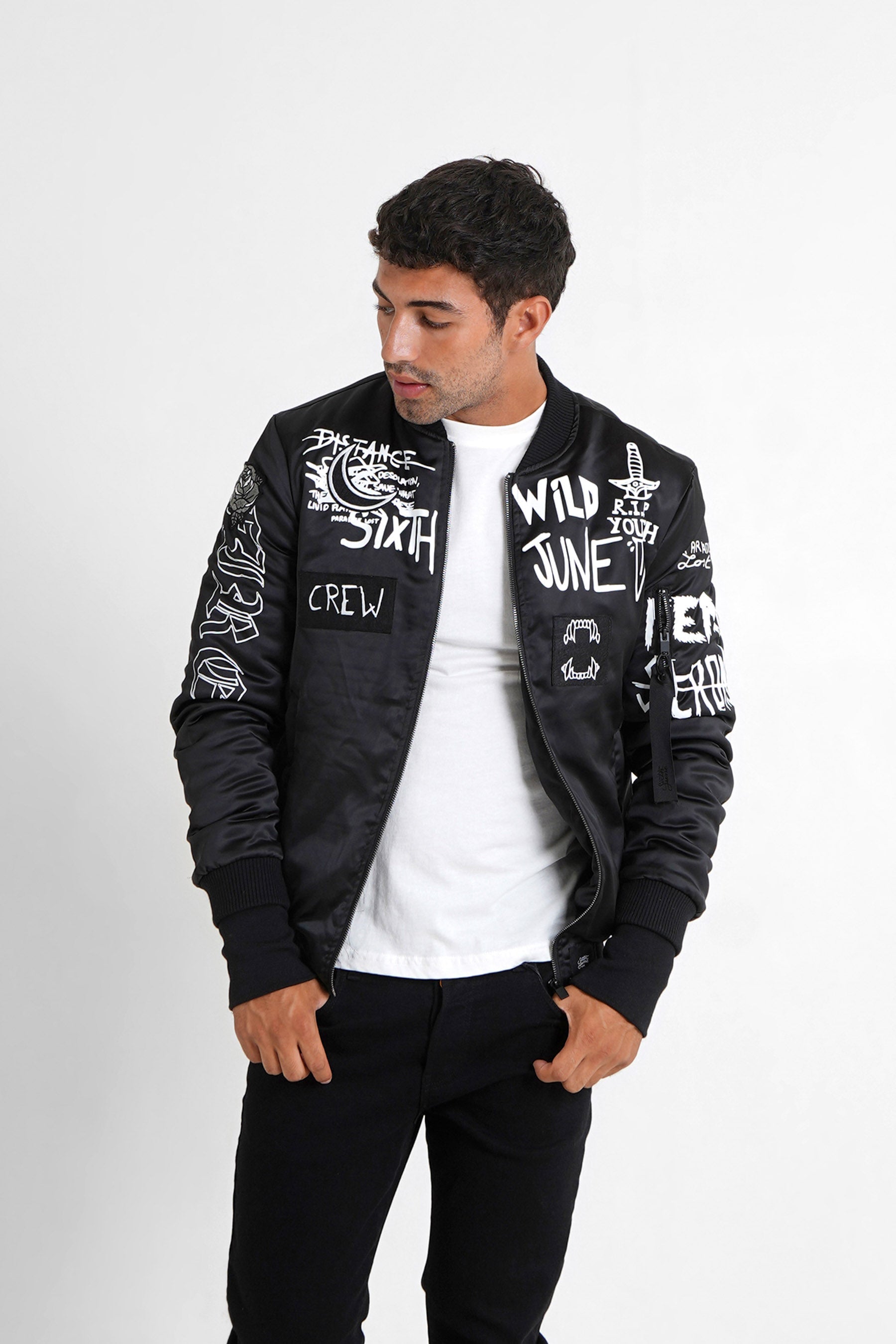 Sixth June - Bomber imprimé Crew noir