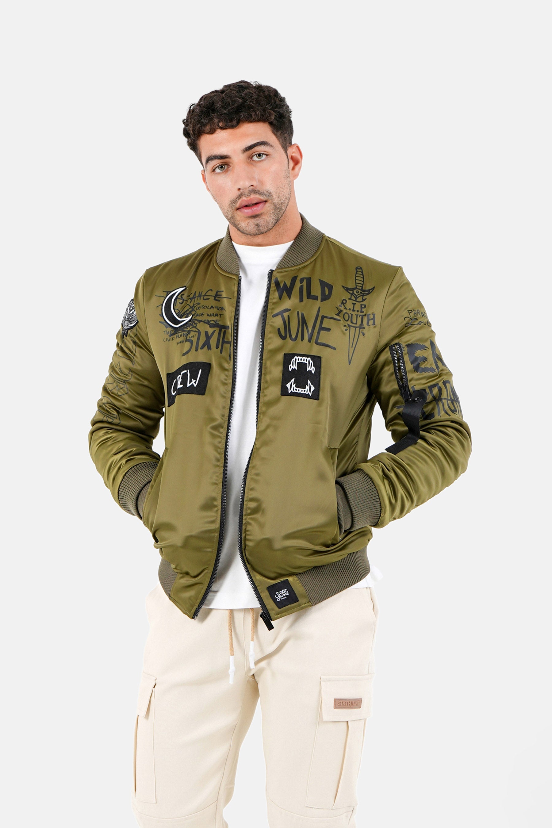 Sixth June - Bomber imprimé Crew Vert kaki