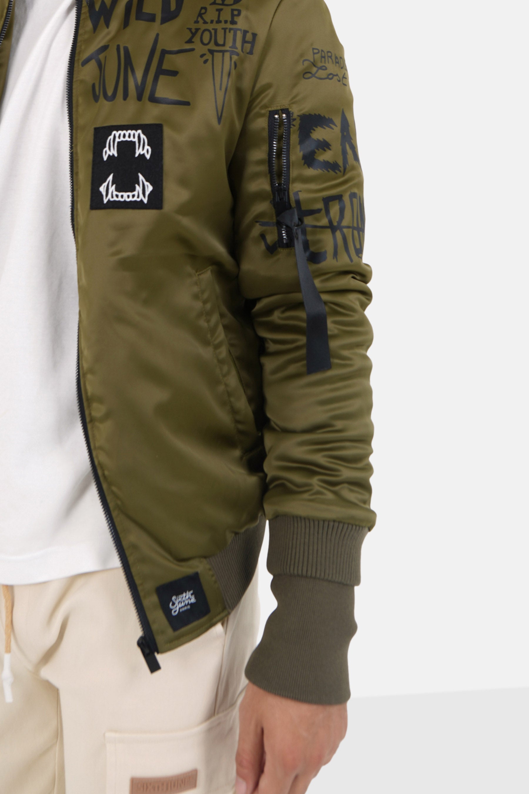 Sixth June - Bomber imprimé Crew Vert kaki