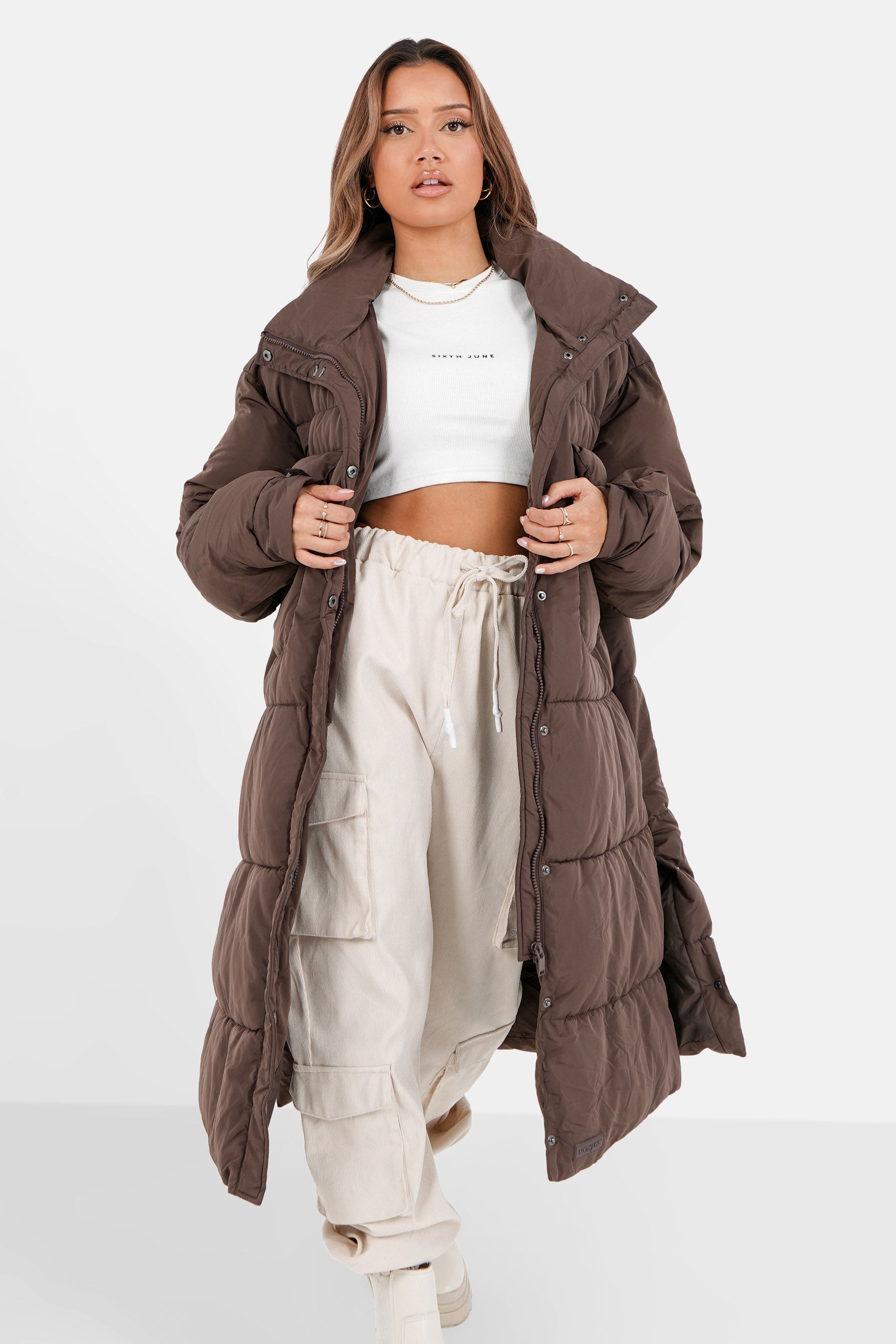 Long Puffer Beige Puffer Jacket Oversized New NA-KD Waist