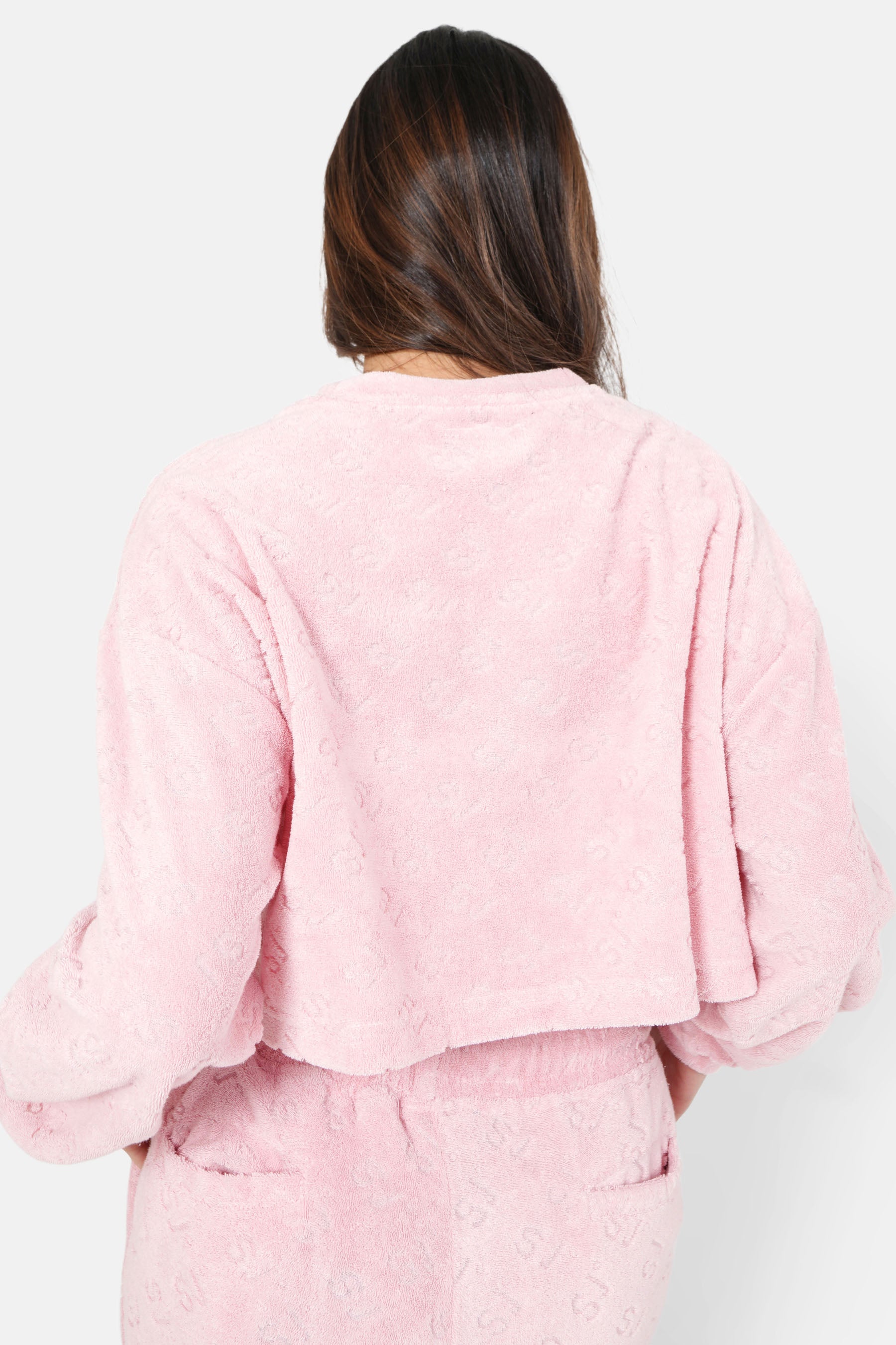 Kurzes Monogramm-Handtuch-Sweatshirt Rosa