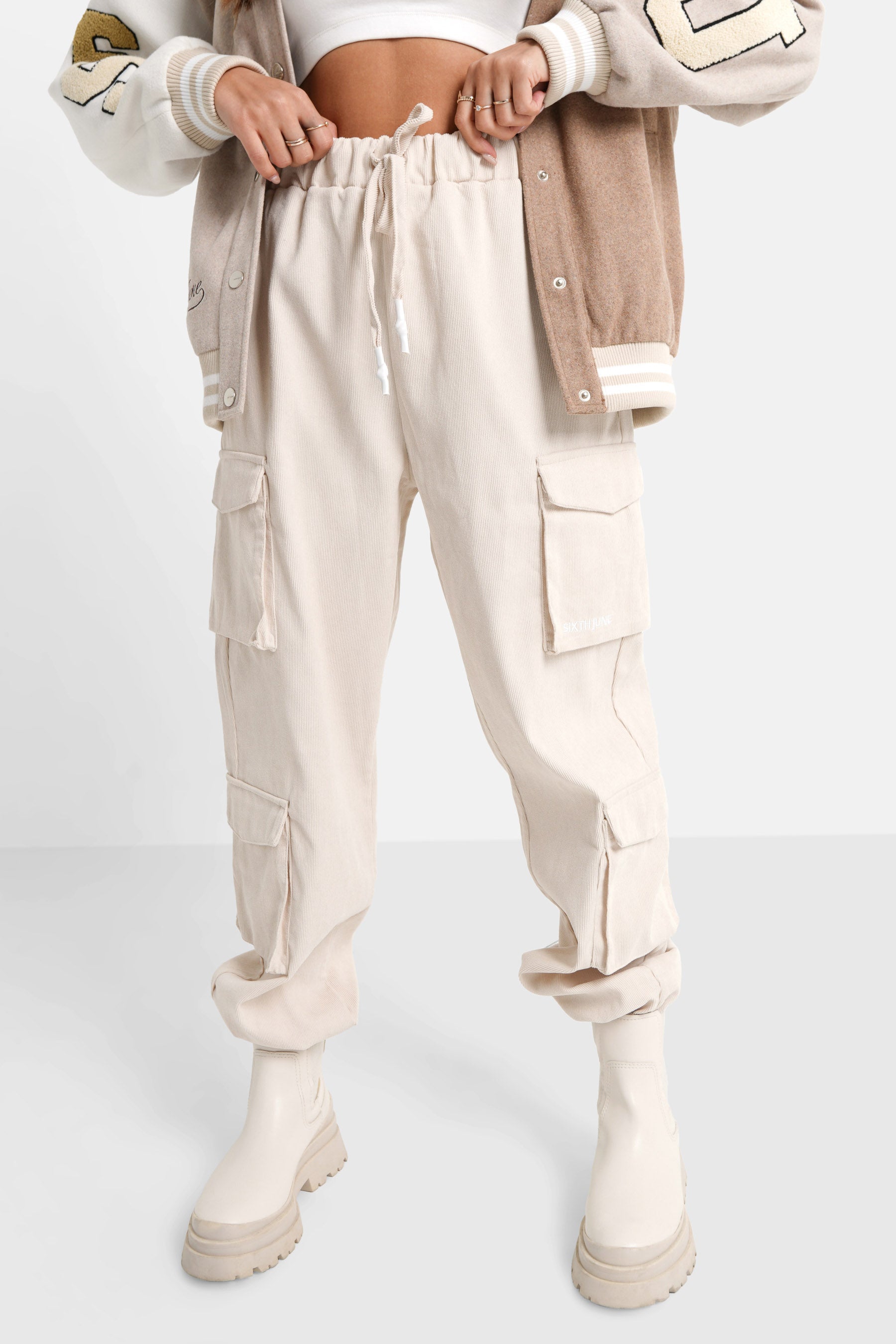 Sixth June - Pantalon cargo côtelé Beige