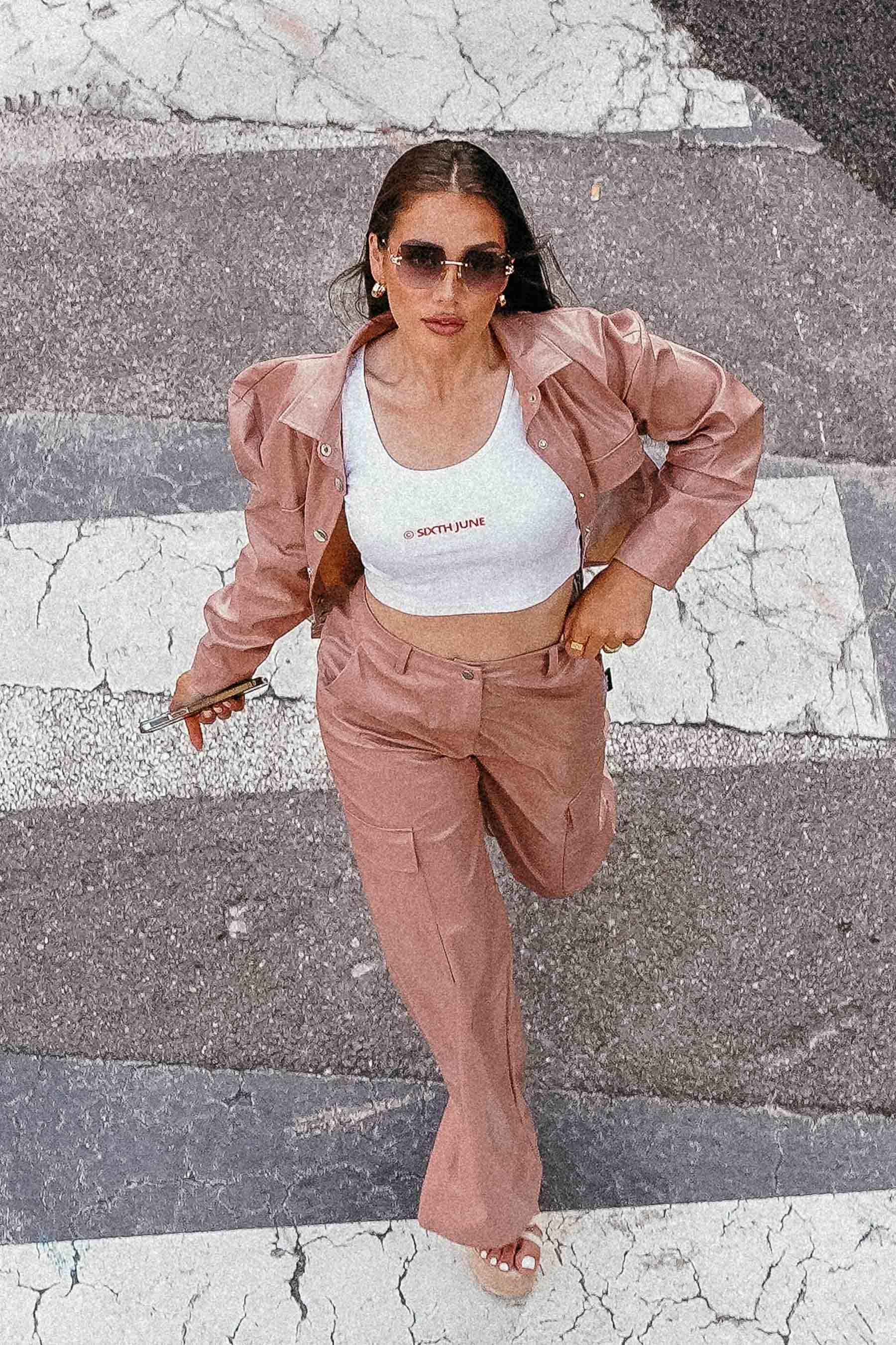 Sixth June - Pantalon simili cuir fentes Rose