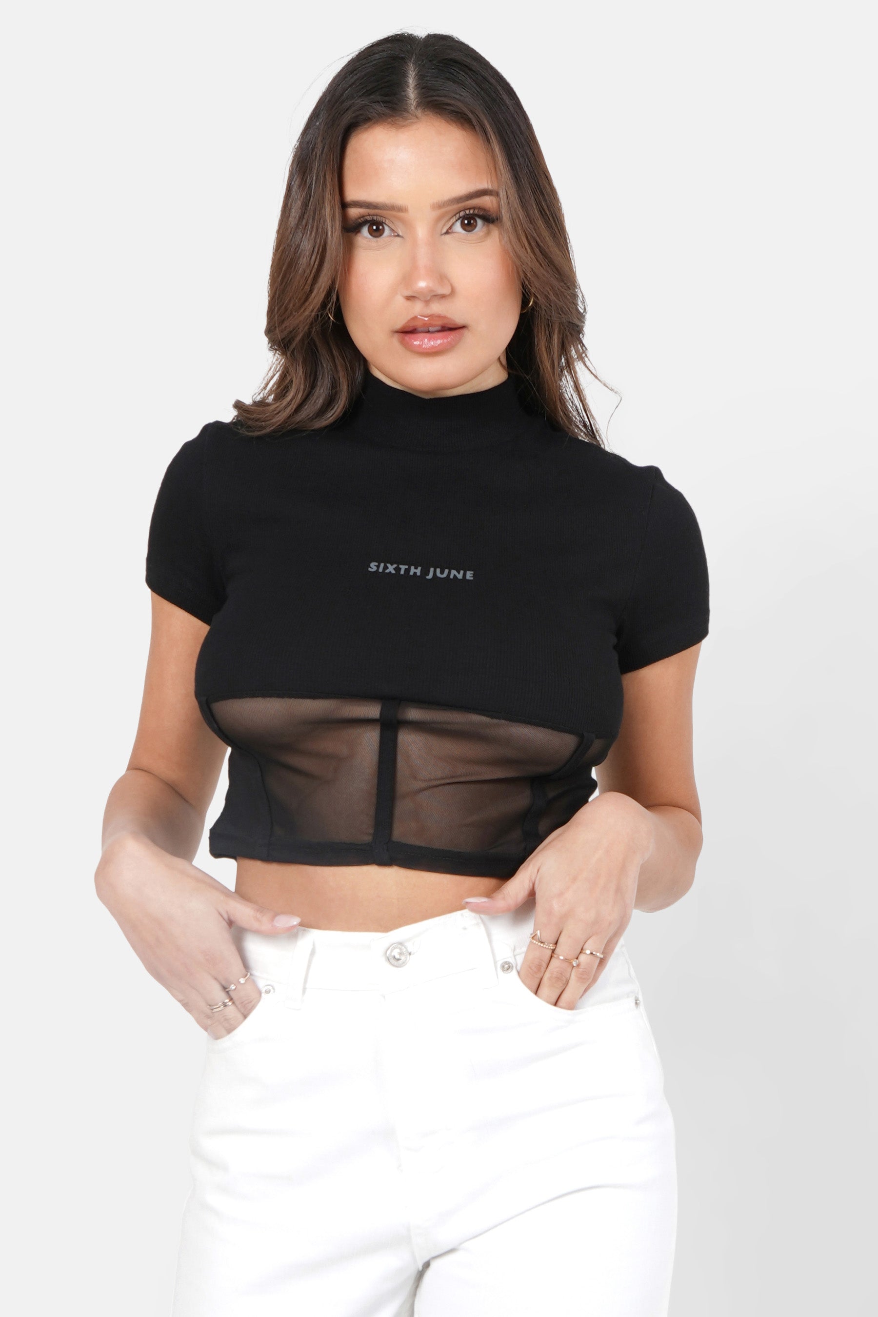 Cropped transparent corset Black