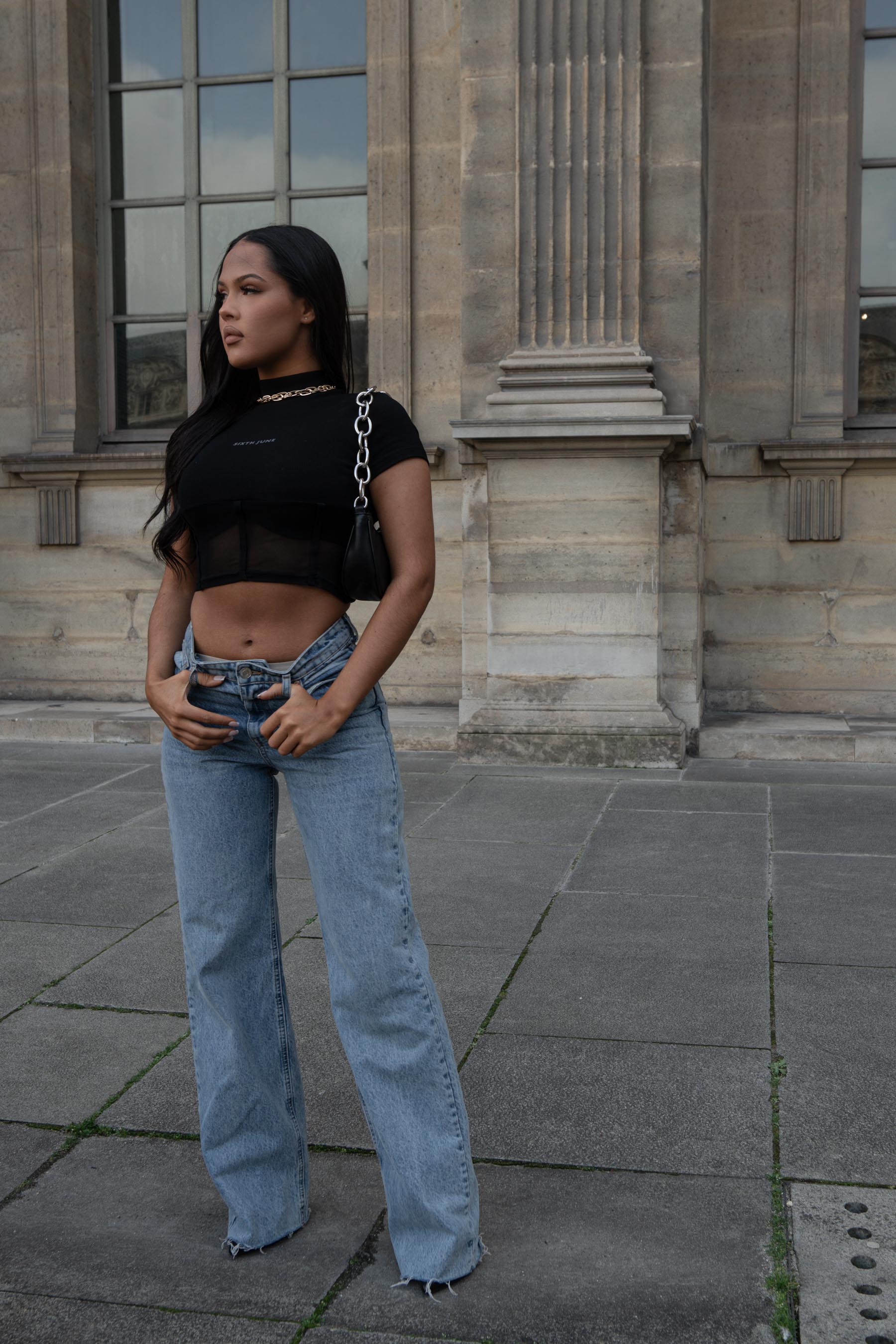 Top court corset transparent Noir