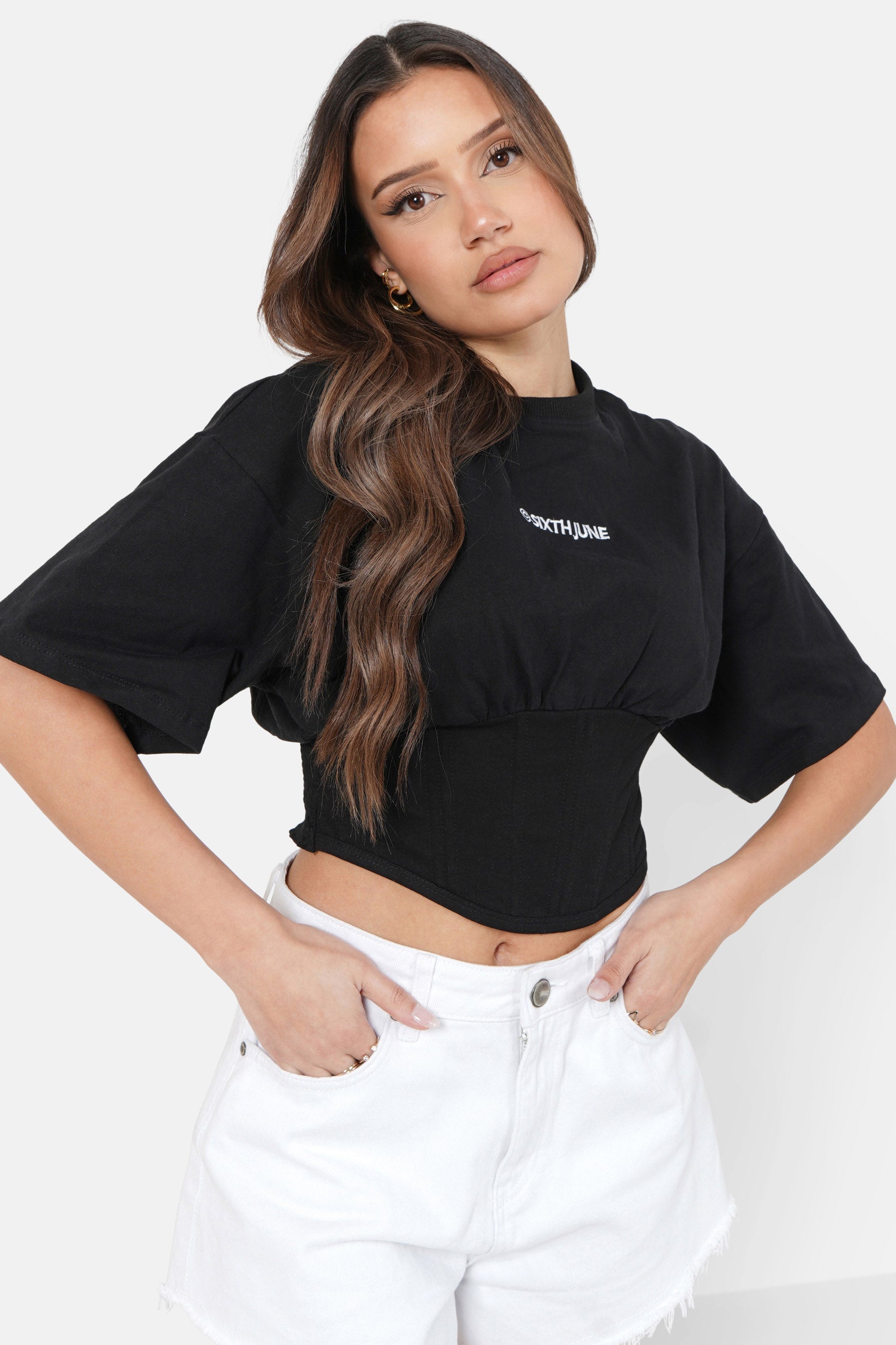 Corset cropped t-shirt Black