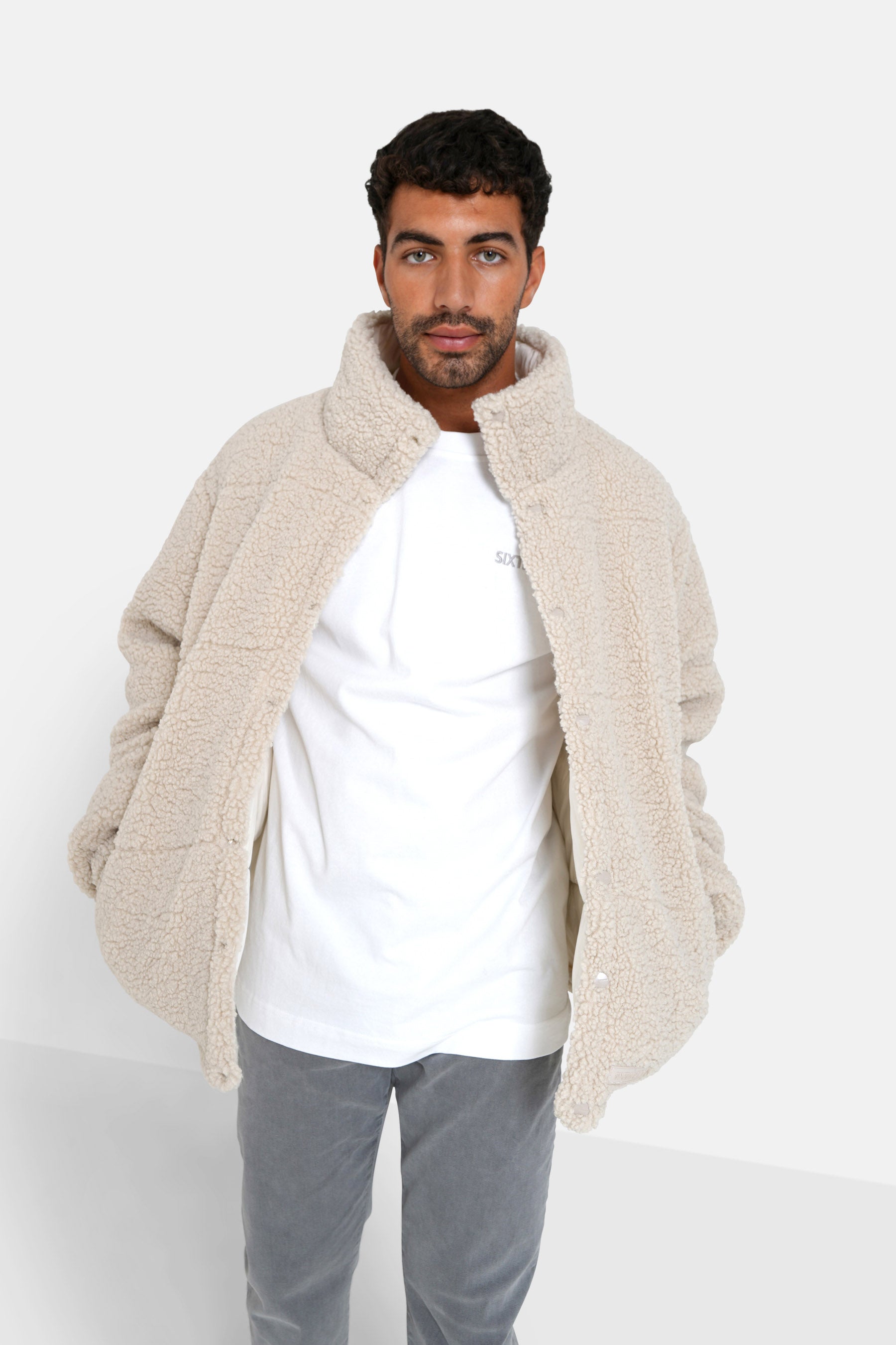 Sixth June - Doudoune courte réversible sherpa Beige clair