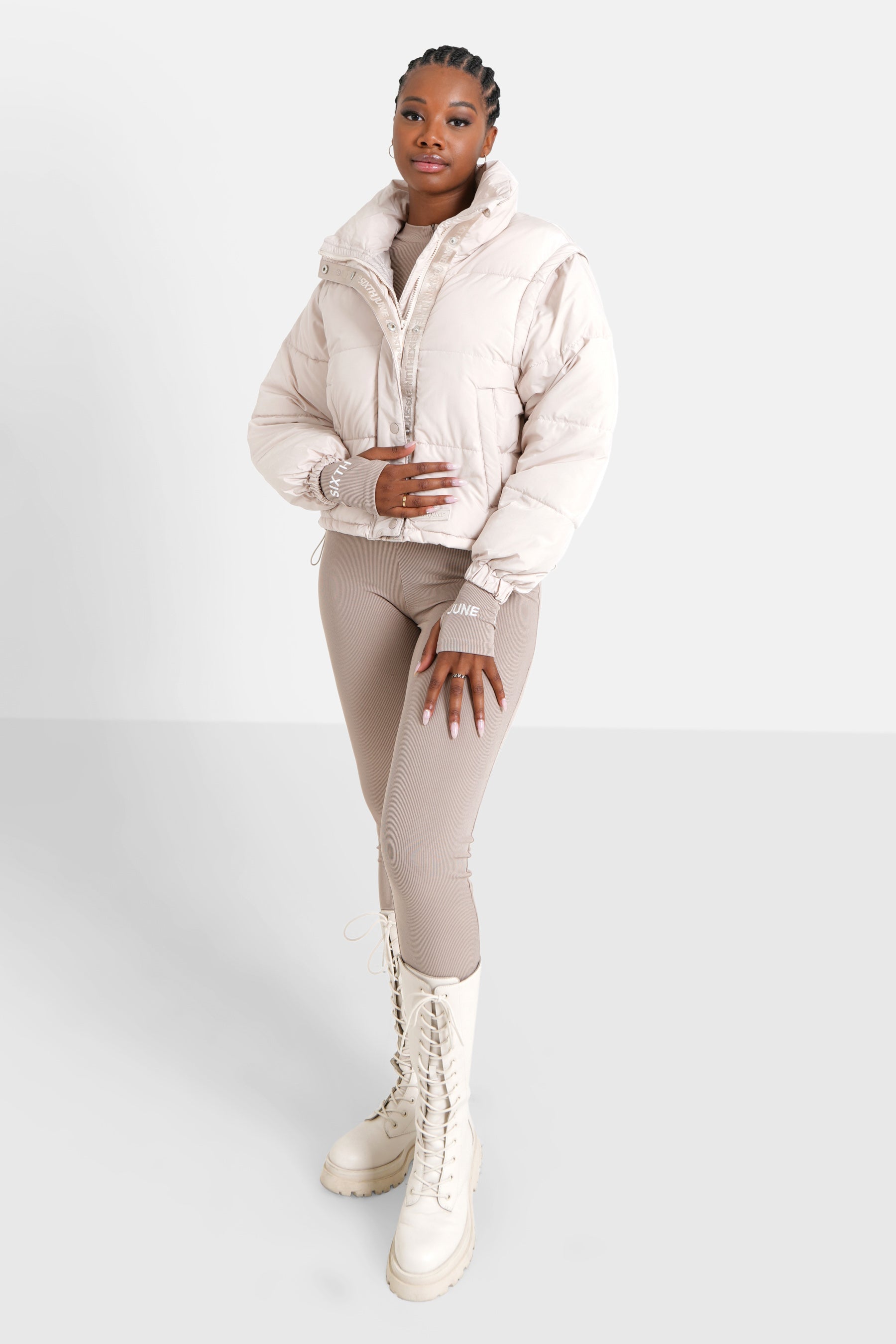 Sixth June - Doudoune courte manches amovibles Beige