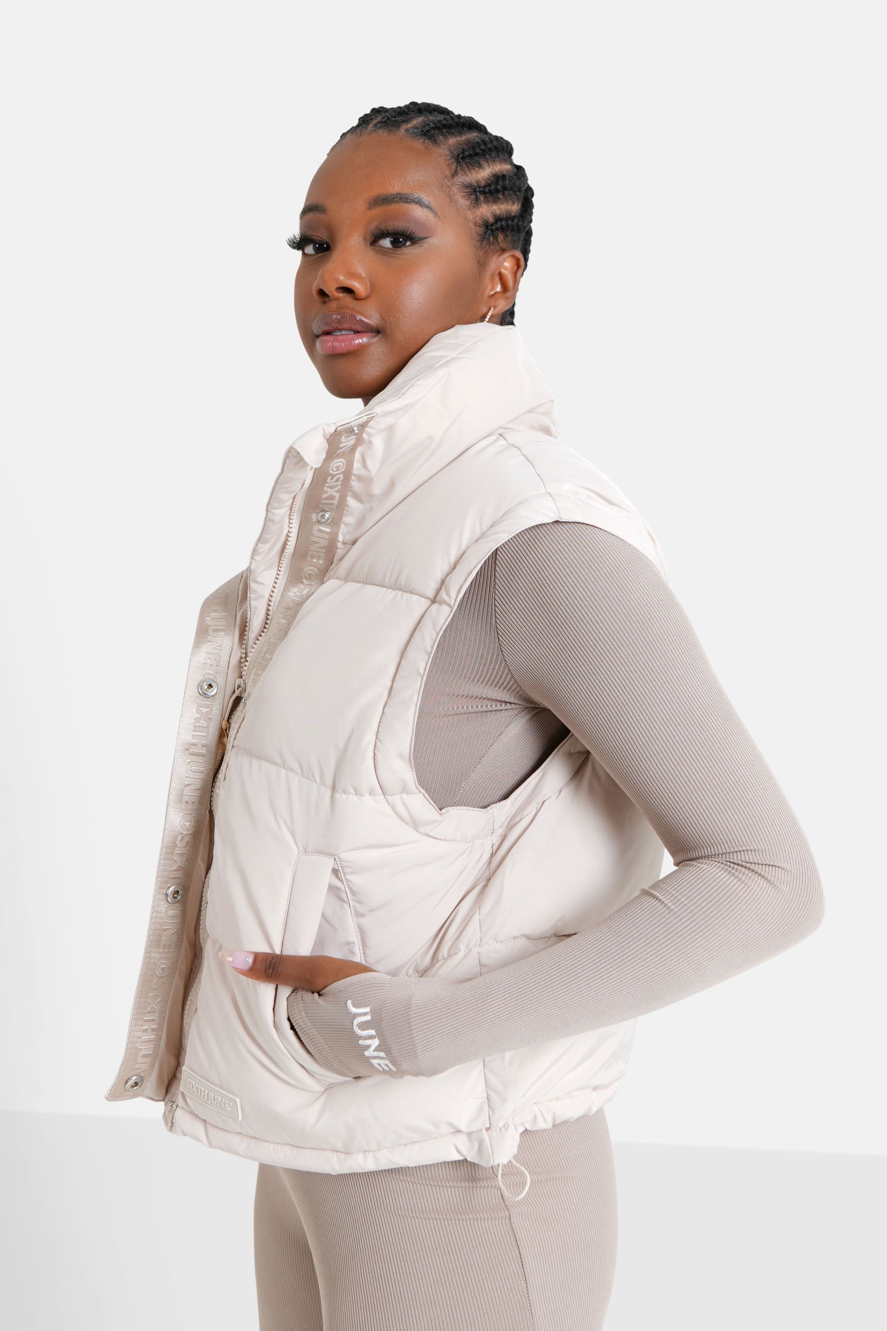 Sixth June - Doudoune courte manches amovibles Beige