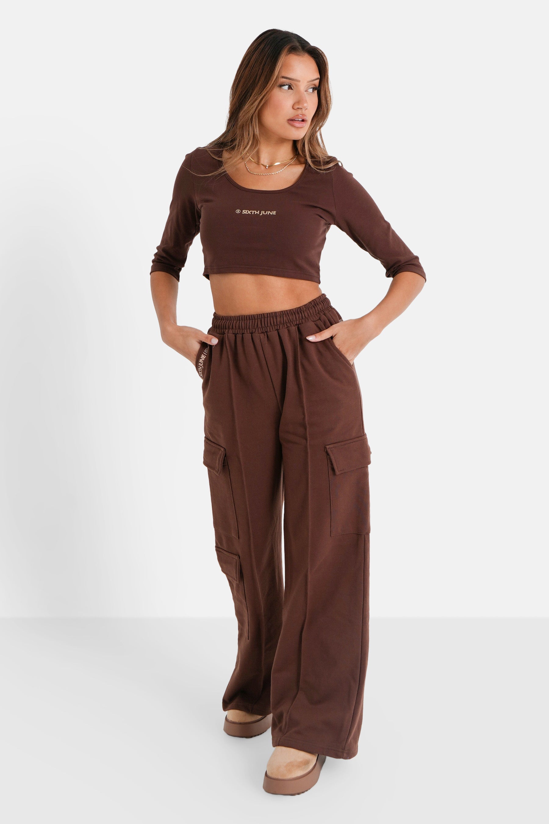 Sixth June - Pantalon molletonné loose cargo Marron