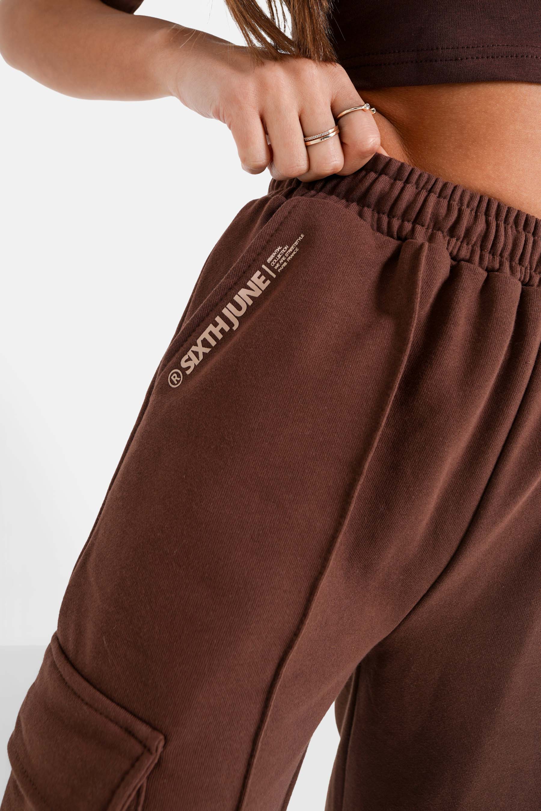 Sixth June - Pantalon molletonné loose cargo Marron