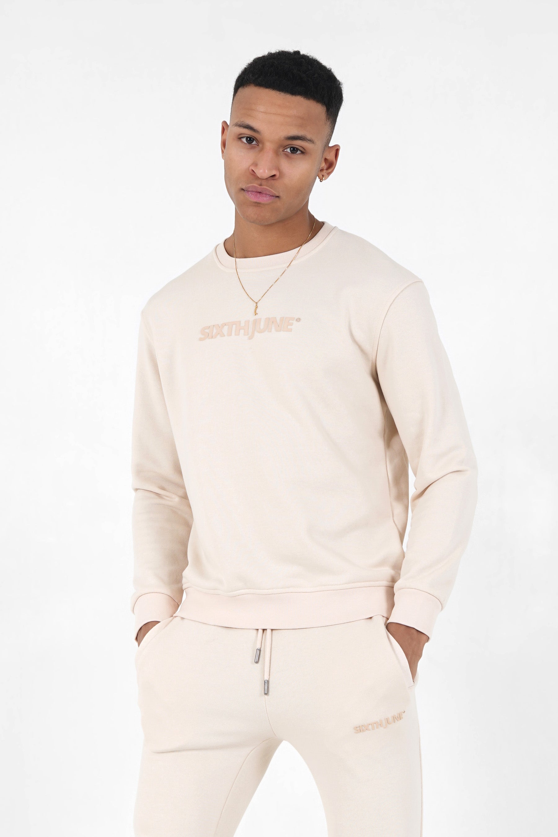 Sixth June - Jogging + sweat logo gommé Beige clair