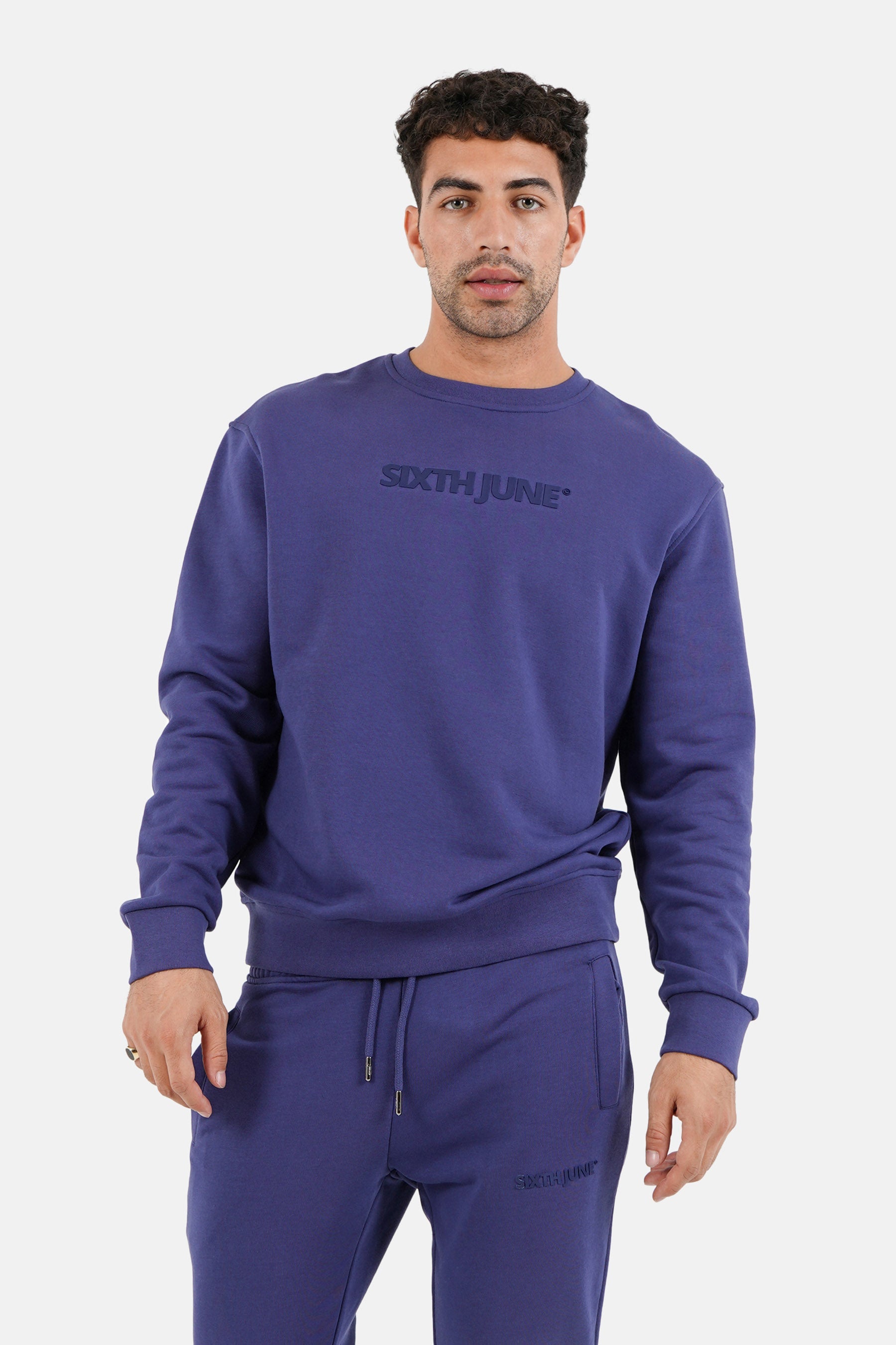 Sixth June - Jogging + sweat logo gommé Bleu foncé