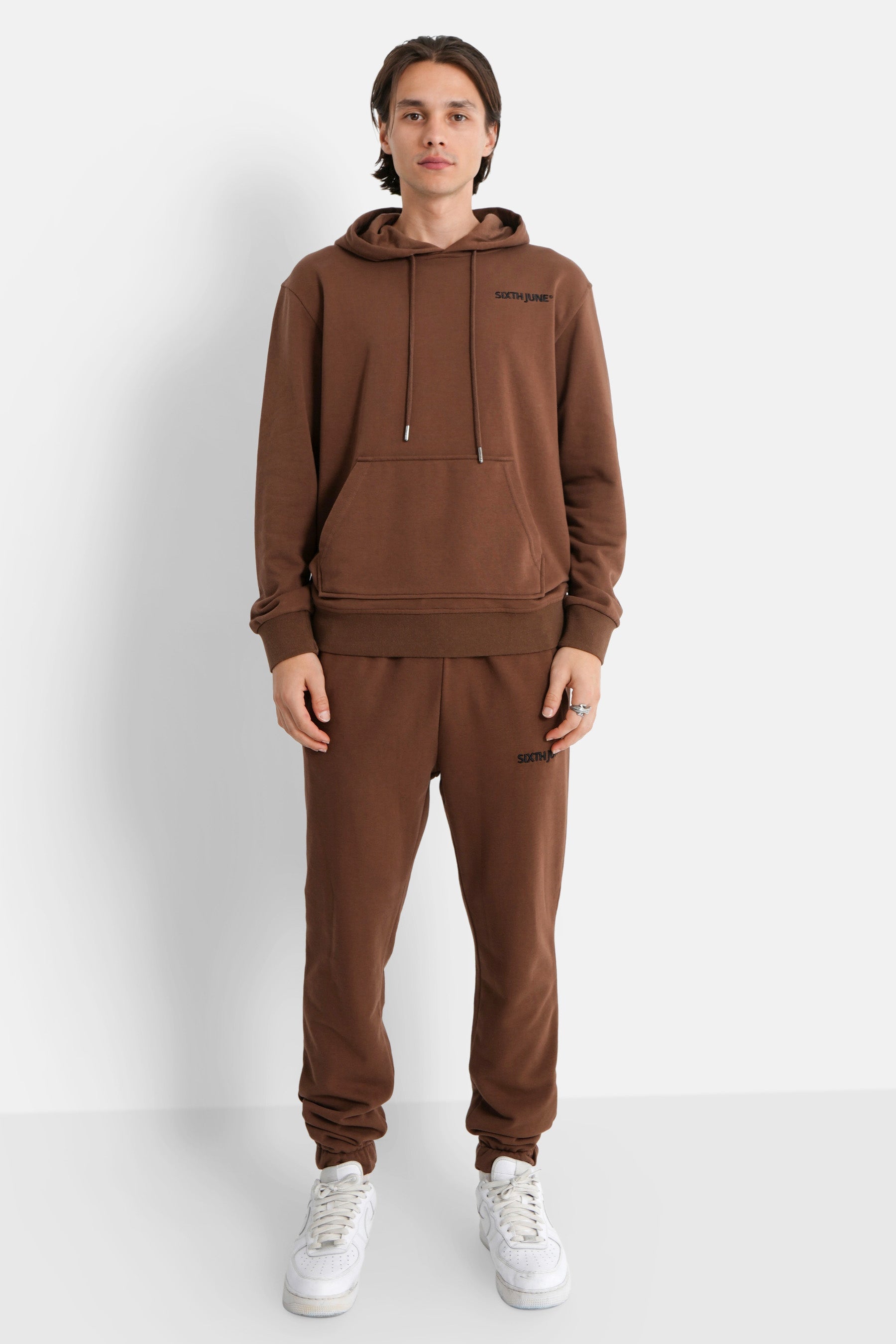 Sixth June - Jogging + sweat capuche logo brodé Marron