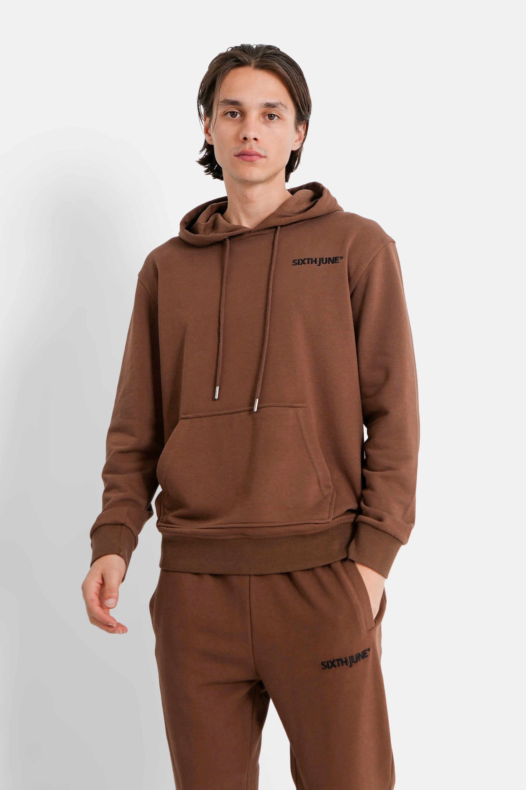 Sixth June - Jogging + sweat capuche logo brodé Marron