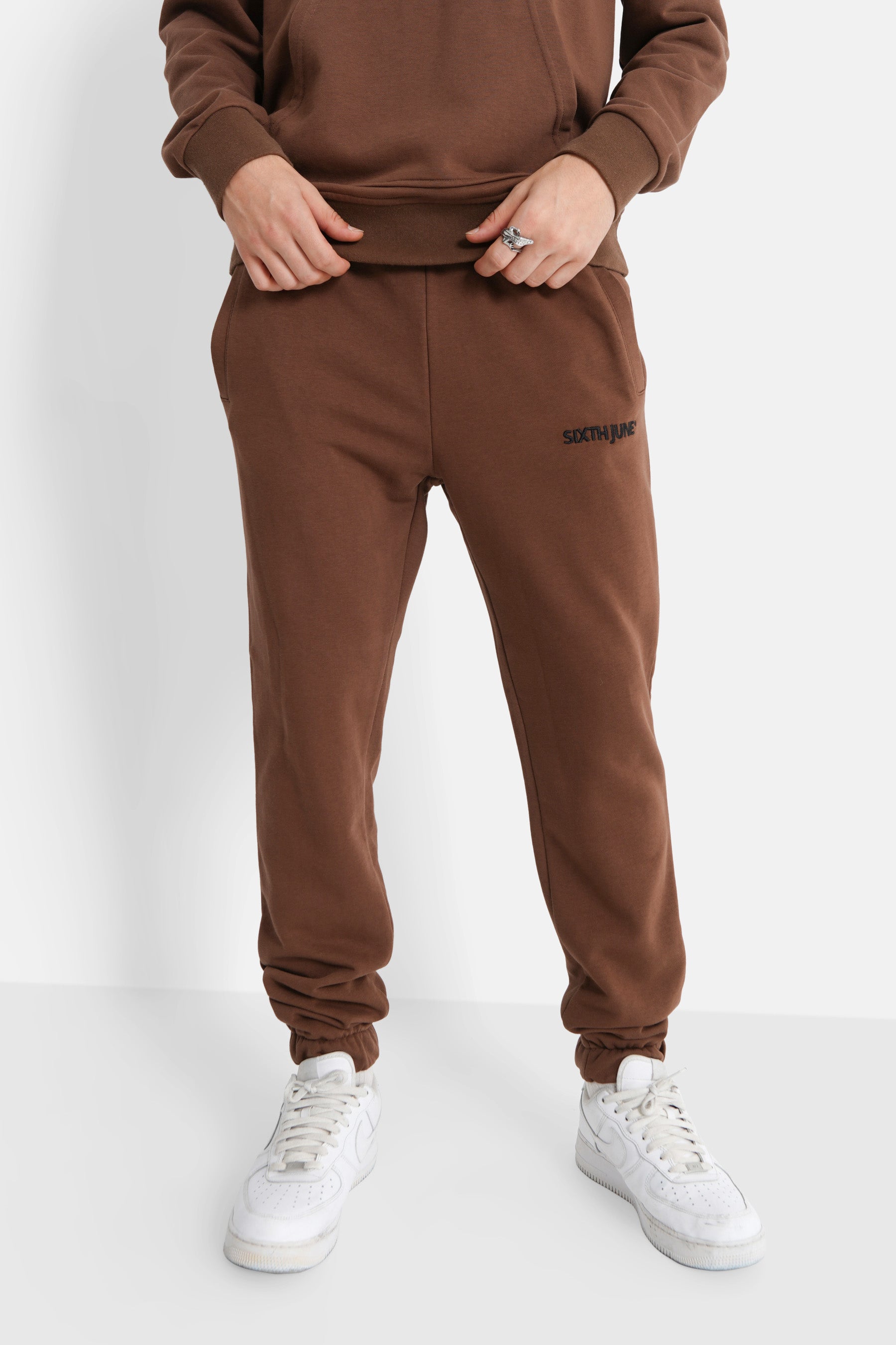 Sixth June - Jogging + sweat capuche logo brodé Marron