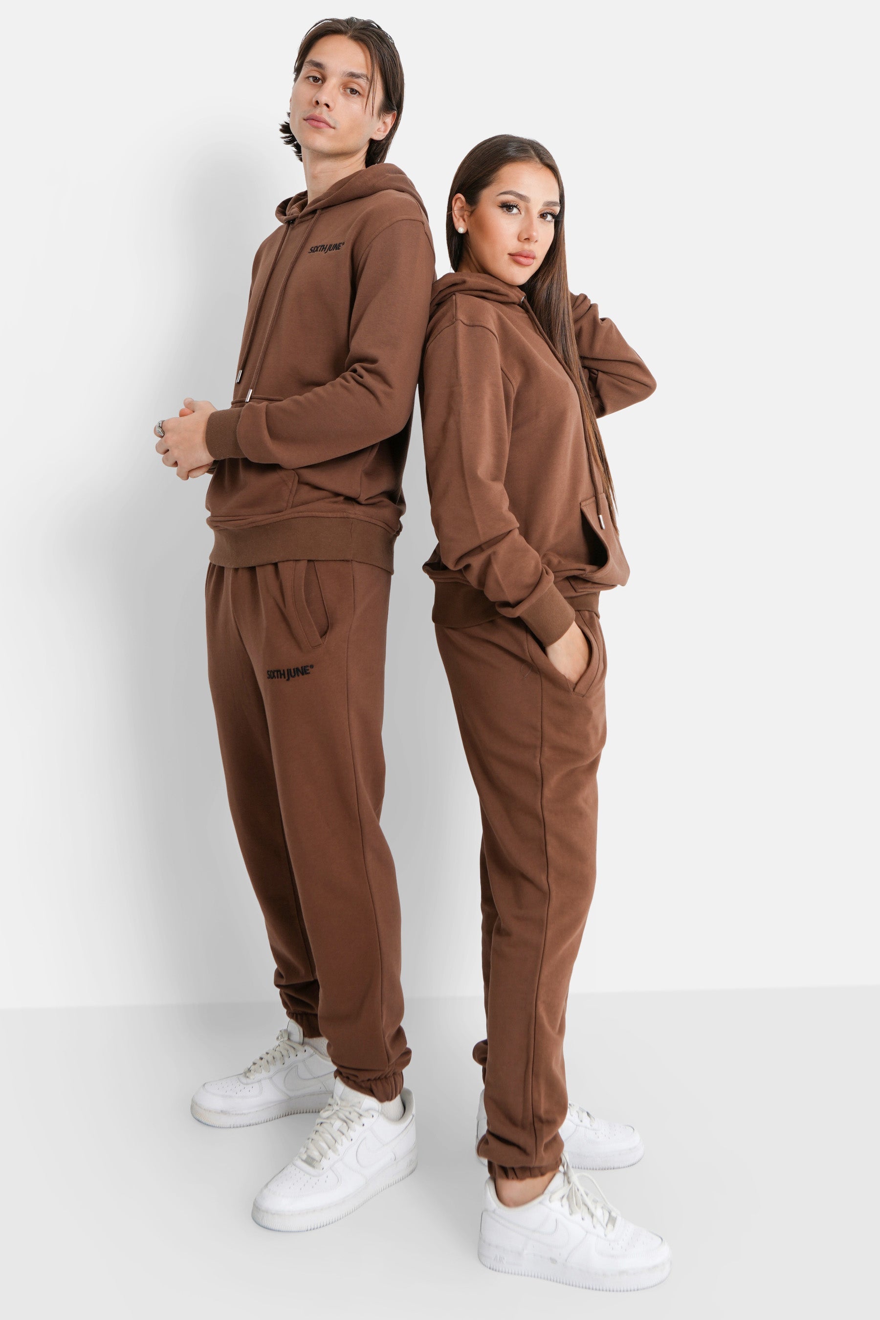 Sixth June - Jogging + sweat capuche logo brodé Marron